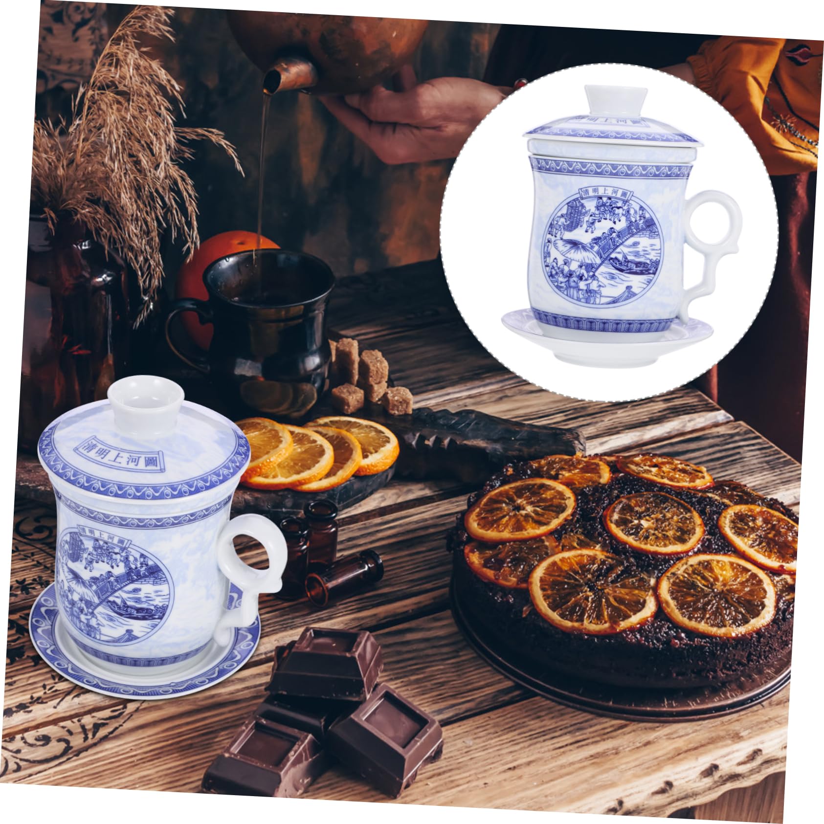 PRETYZOOM Traditionelle Teetasse 1 Satz aus Keramik mit Deckel und Sieb