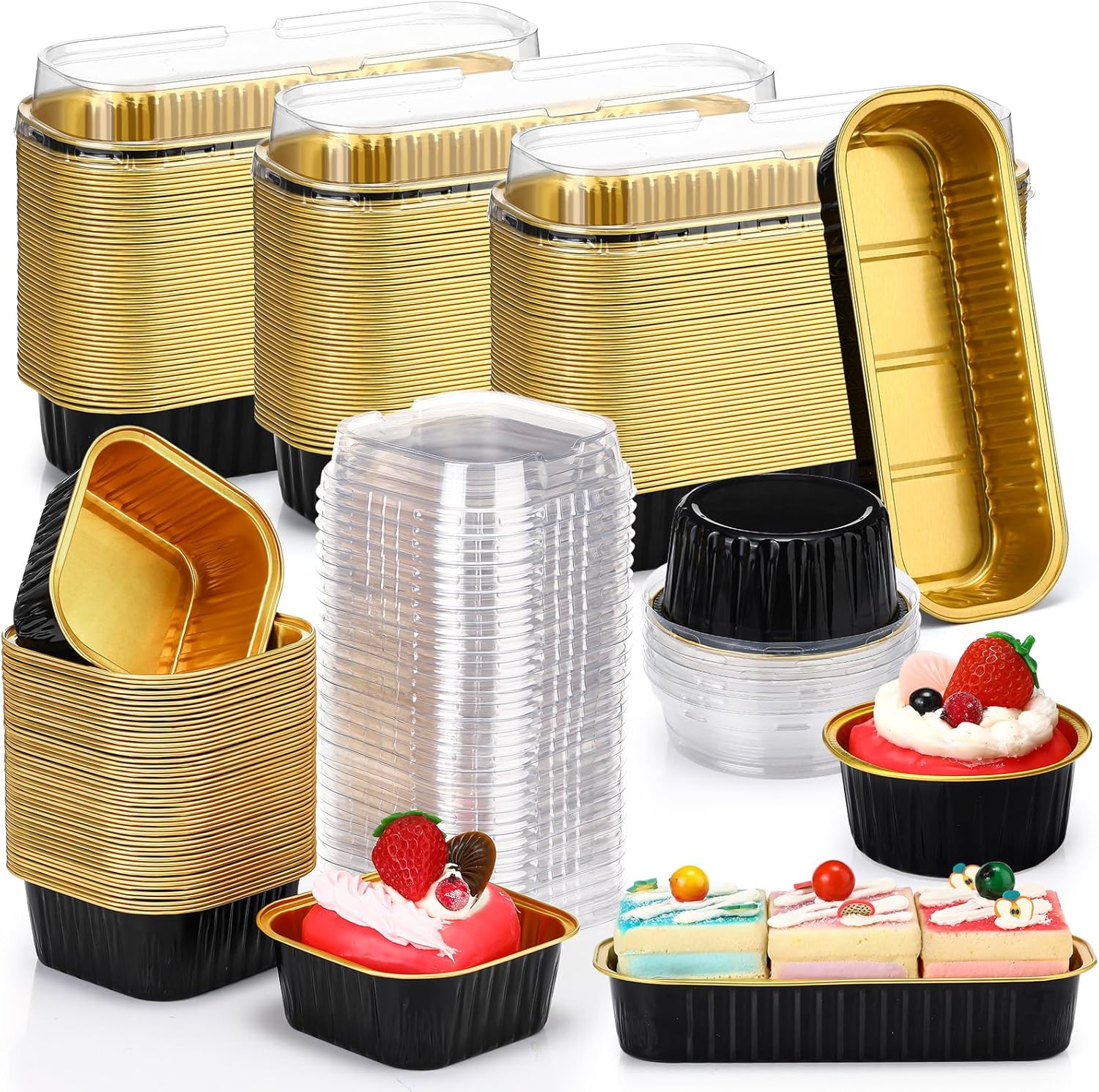 Rtteri 150 Pcs Mini Cake Pans with Lids Disposable Ramekins