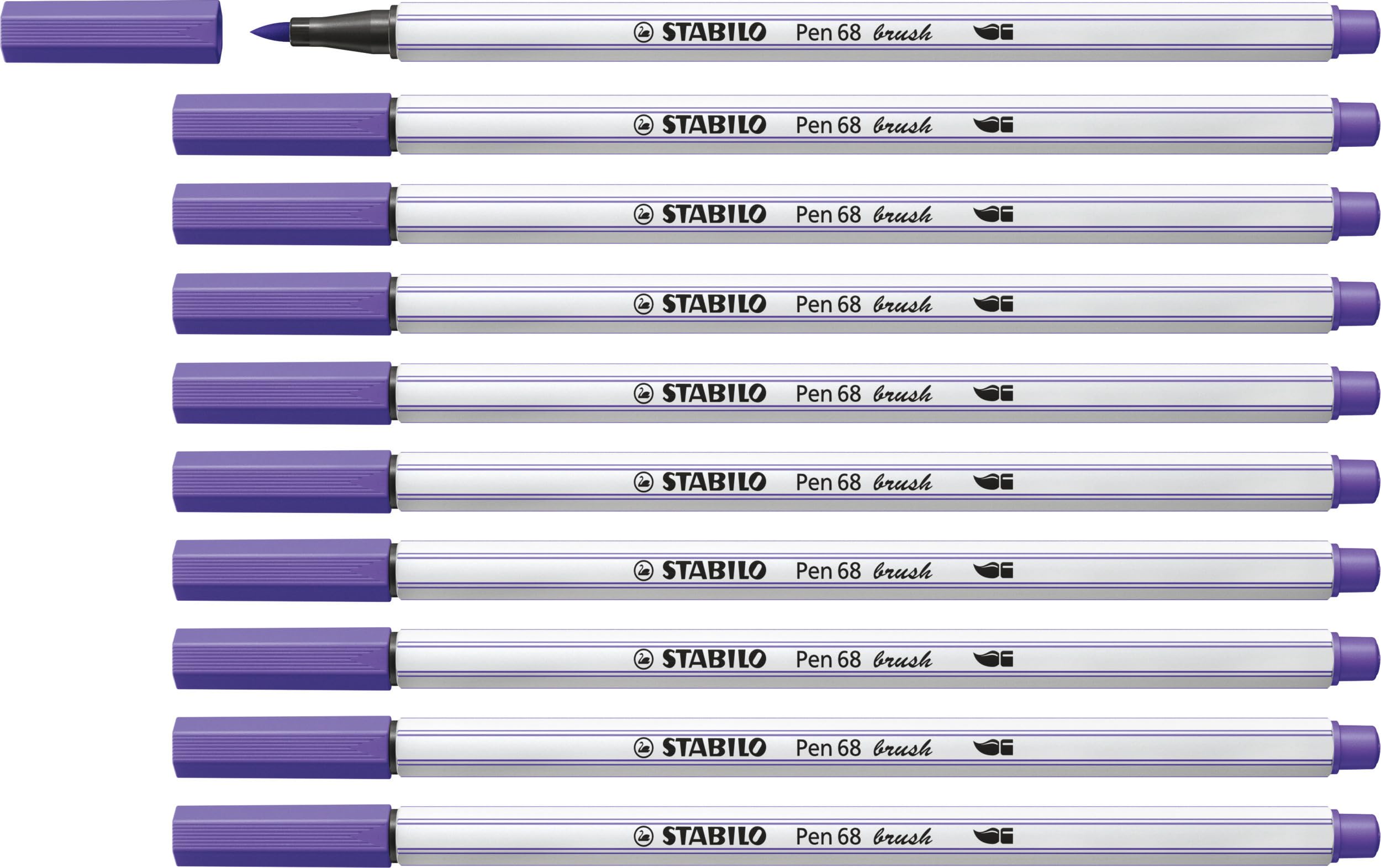 STABILO Pen 68 brush - Premium Fibre-Tip Pen with Brush Tip - Pack of 10 - Violet