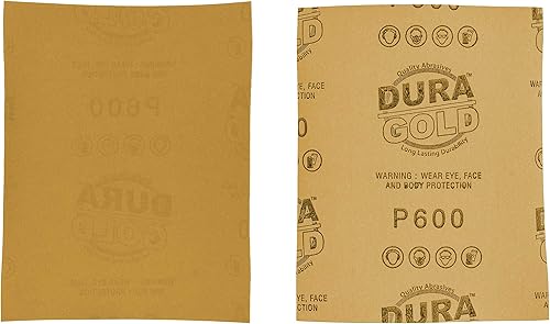 Miniatura 2 de Dura-Gold Hojas de papel de lija dorado de 14 de hoja de alta calidad, grano 600 (caja de 400)  Carpintería para muebles de madera, pintura