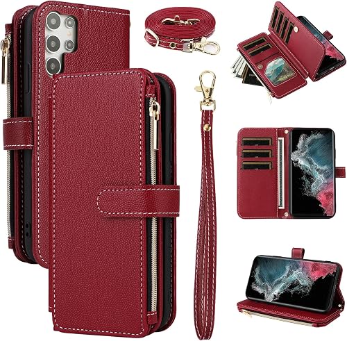 Furiet Wallet Case for Samsung Galaxy S23 Ultra 5G with Wrist Strap, Shoulder St