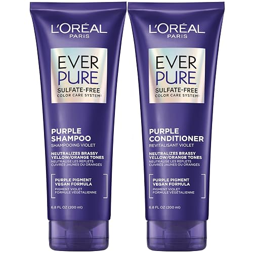L'Oreal Paris EverPure Purple Shampoo and Conditioner Set, Sulfate-Free Brass Toning for Blonde, Bleached, Highlighted,