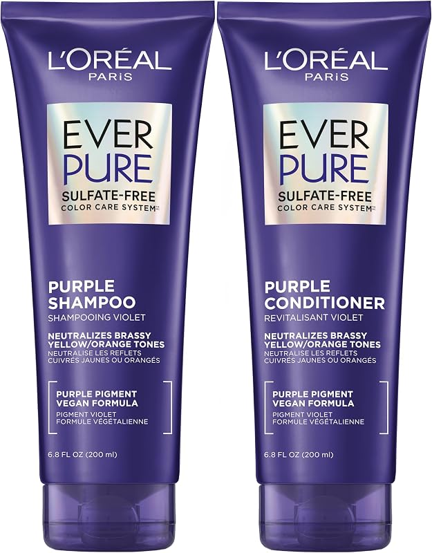 L'Oreal Paris EverPure Purple Shampoo and Conditioner Set, Sulfate-Free Brass Toning for Blonde, Bleached, Highlighted, Silver or Gray Color-Treated Hair, 13.6 Fl Oz Set
