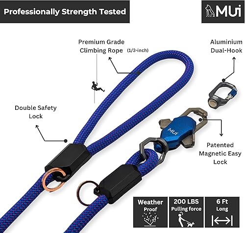 Miniatura 2 de MUI - Correas magnéticas para perros grandes, resistente, correa de perro de 6 pies con fácil conexión de doble gancho, funciona con cualquier