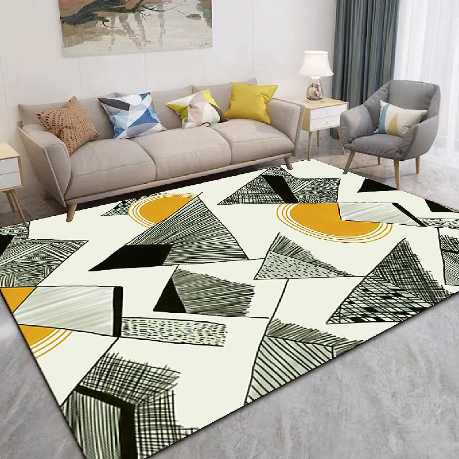 Area Rugs For Bedroom Living Room, Indoor 80 X 160 Cm / 31.5 X 62.9 Inch Floor Rug For Kids Girls Boys Home Decor Aesthetic, Dorm, 3D Abstract Green Yellow Geometric, Soft Stain Resistant E -8E7V/G0