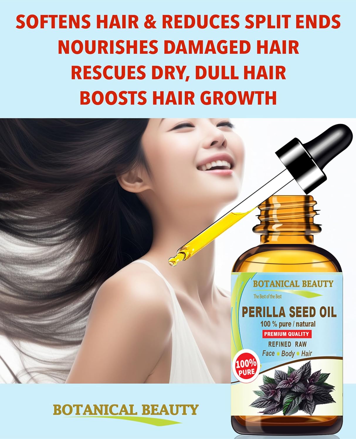 Botanical Beauty PERILLA SEED OIL 100% Pure Natural REFINED Cold-Pressed Carrier Oil for Face, Skin, Body, Hair, Lip, Nails. Rich in Omega 3, Alpha-Linolenic Acid. (4 Fl Oz 120 ml)