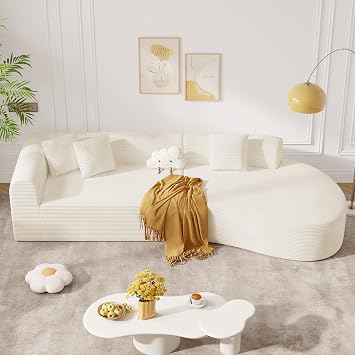 126" Modular Sectional Sofa, Modern Cloud Curved Couch with Deep Seat, Upholstered Oversized Couches for Living Room, No Assembly Required, Beige Corduroy Fabric, 1 PCS