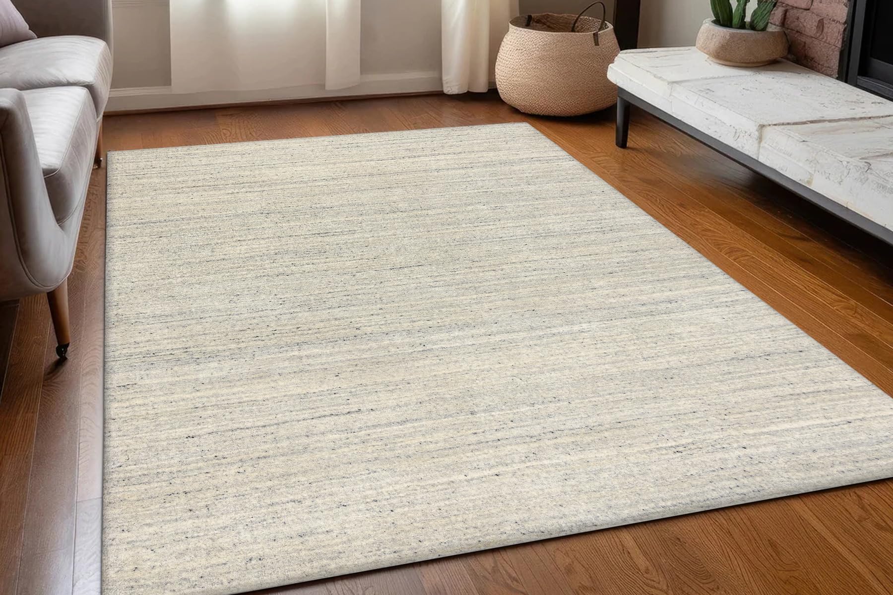 rugsx Wollteppich Berber Loom hellsilber - handgewebter Boho Teppich, melierter Wohnzimmer Teppich, dick und weich 60x90 cm