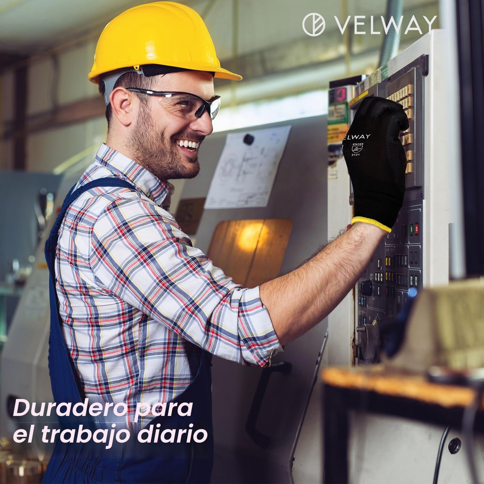Velway 12 Pares Guantes de Trabajo - Guantes de Protéccion para Hombre Talla 8 Alta Resistencia - Recubrimiento de Poliéster PU - Versátiles Protección Mecánica Industrial Jardinería Pintura - Negro