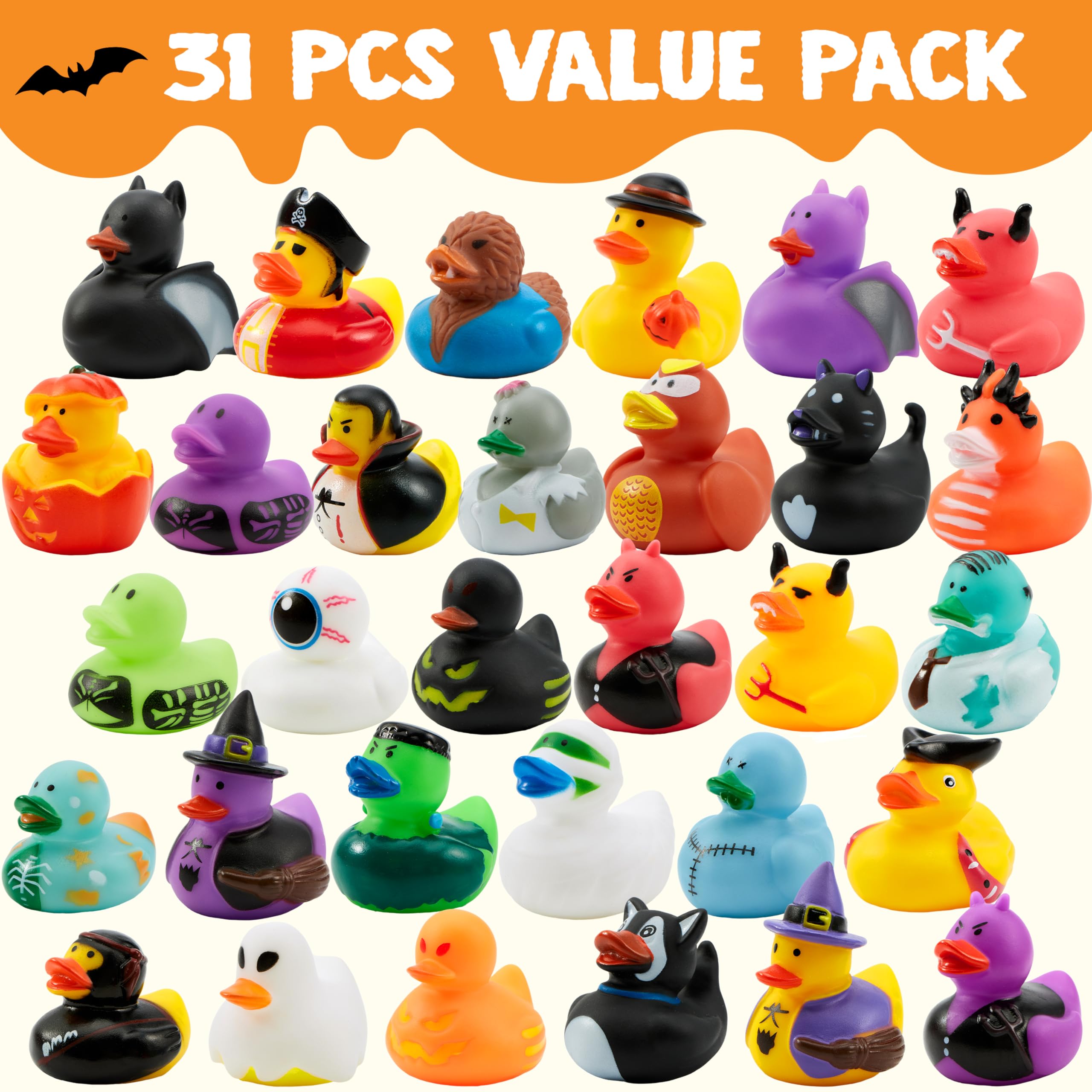 JOYIN Calendario de Adviento de pato de goma de Halloween 2025 con juguete sorpresa, calendarios de cuenta regresiva de Halloween con 31 patos de goma para niños, adolescentes, suministros de regalo