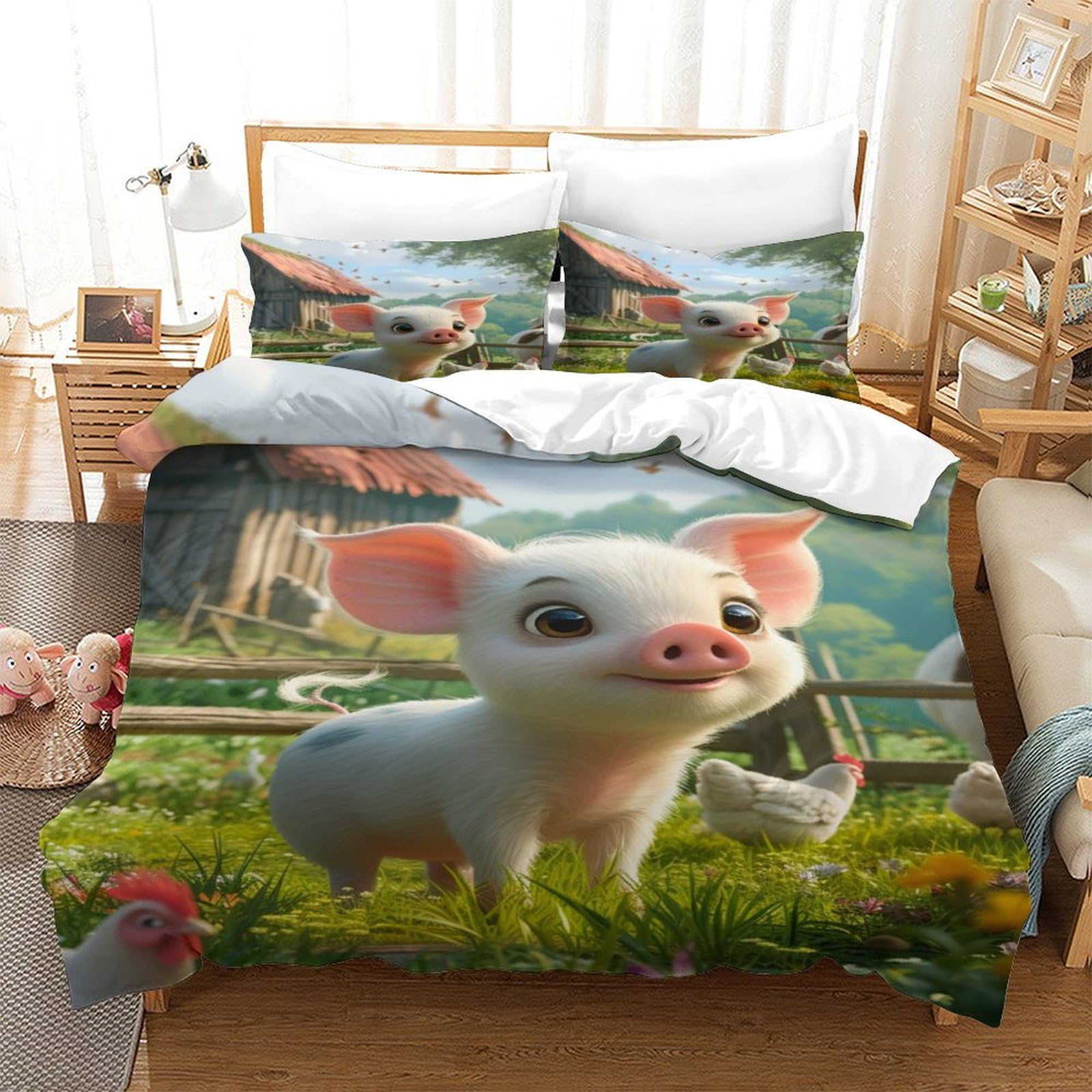 Parure de couette cochon 3D pour chambre d'enfant douce