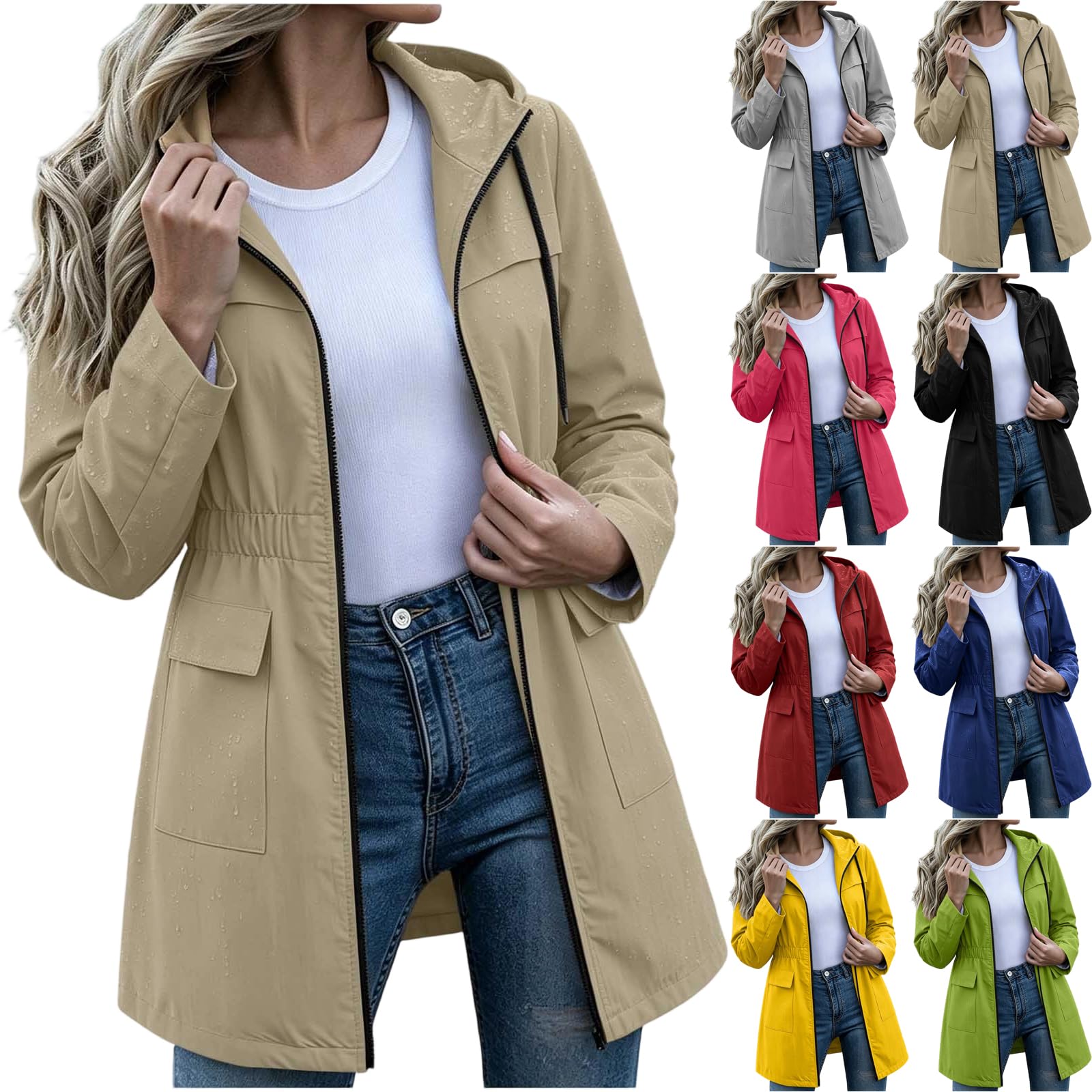 Rain Jacket Women Waterproof Hooded Trench Coats Lightweight Raincoat