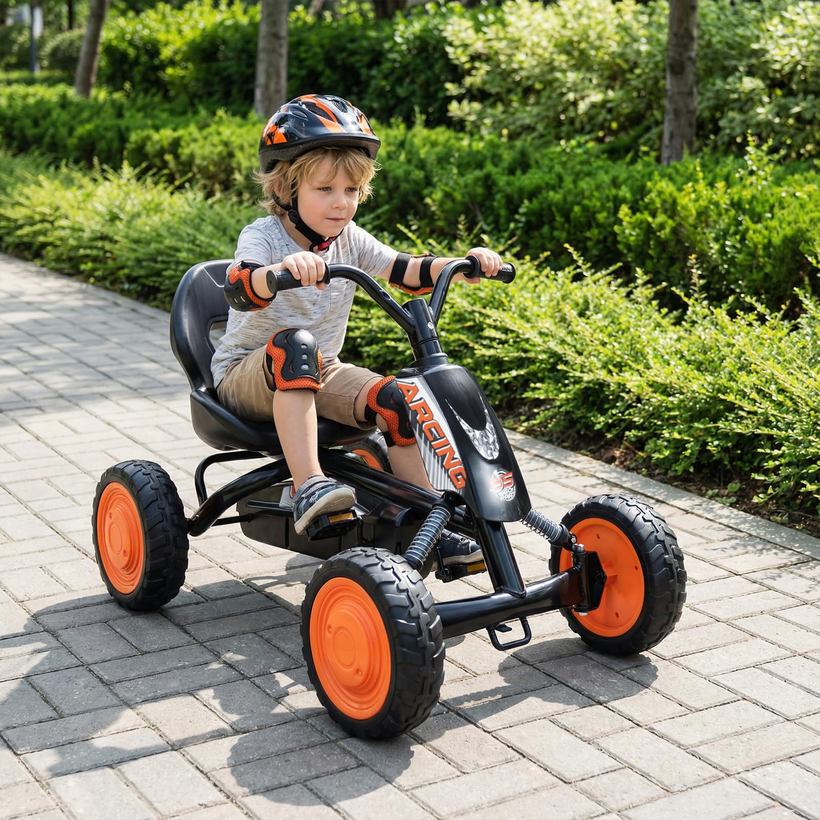 FANTASK Niños Gokart con Pedal, Asiento Ajustable, Marcha adelante y atrás, soporta hasta 30 kg, Coche de Pedal Exterior para niños y niñas a Partir de 3 años (Negro)