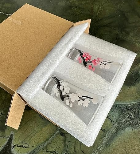 Miniatura 4 de Cambio de color, vaso de chupito de flor de cerezo de 2 onzas, juego de 2 piezas de Sakura, incluye caja de regalo