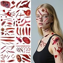 Halloween Tattoos Fake Wounds, 14 Sheets Halloween Makeup Temporary Tattoos Face, Costumes Accessories Women Makeup Tattoo, Make Up Adult Make-Up for Vampire Zombie Fake Scars