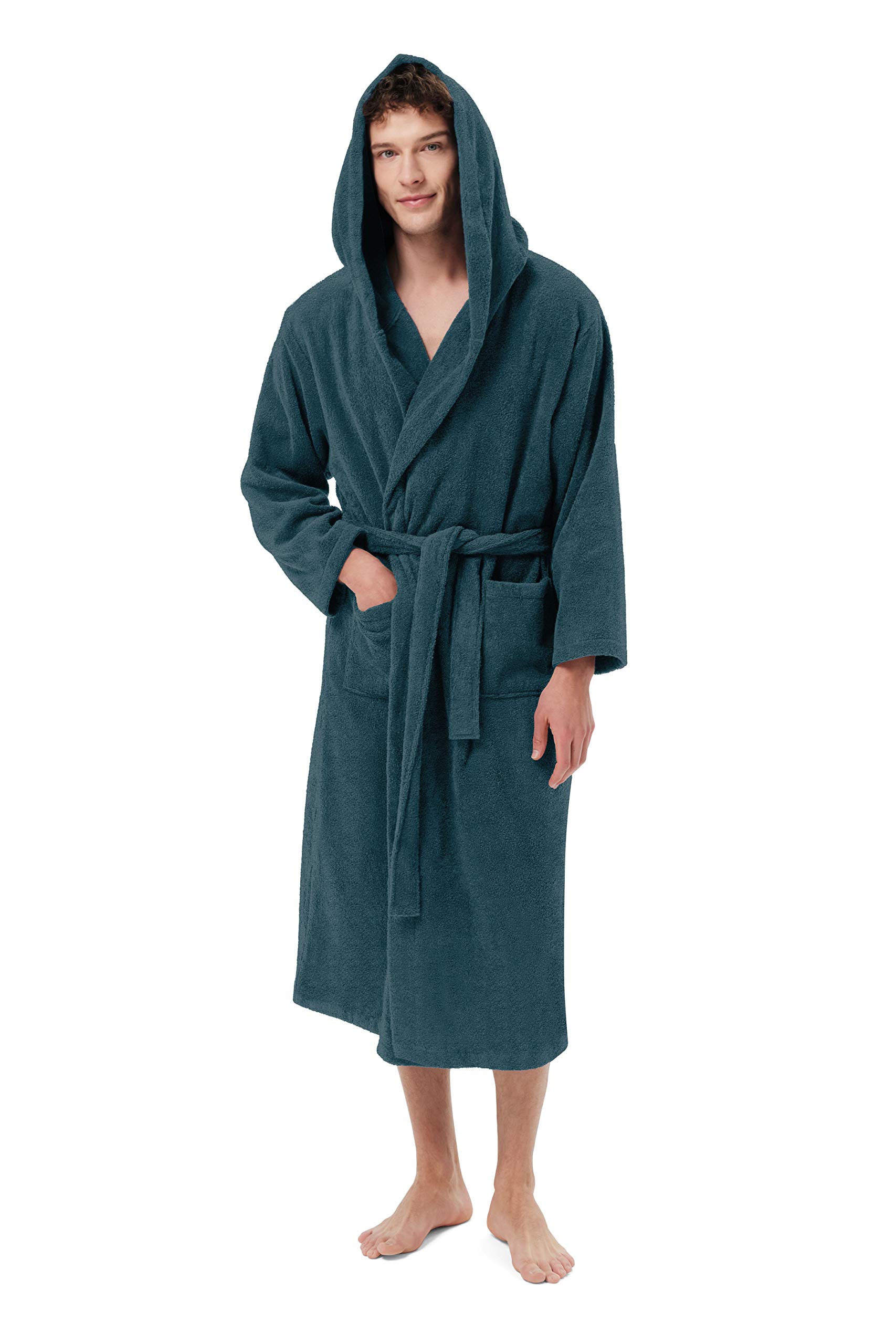 SIORO Mens Hooded Terry Cloth Robe, Big and Tall Bathrobe, Full Length Cotton & Absorbent Robe for Spa, Shower & Sleepwear