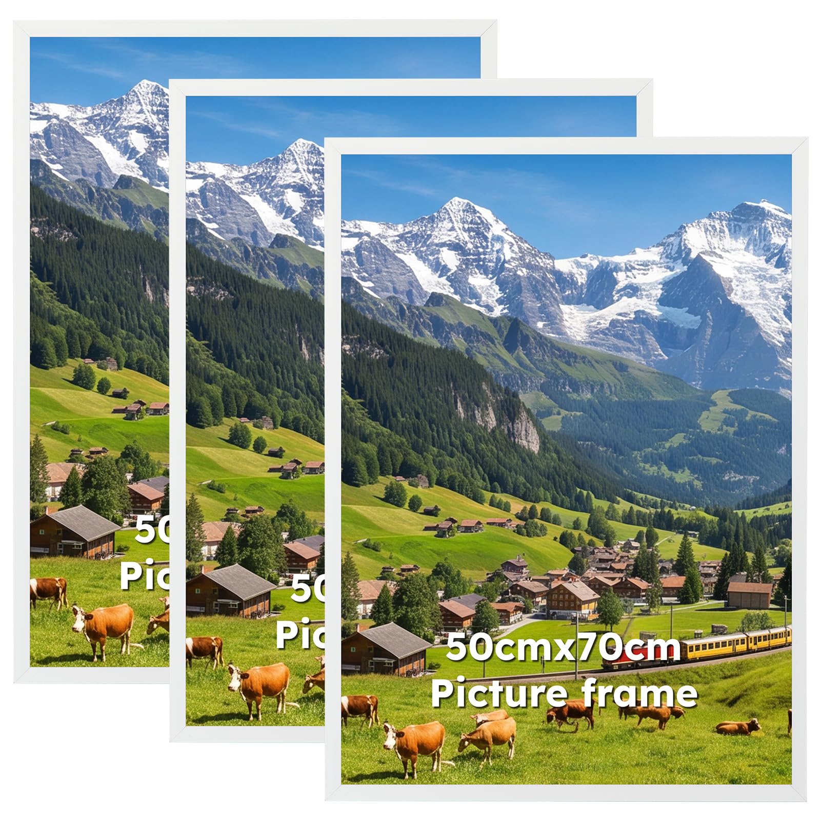 Hoikwo 50x70cm Frame Pack of 3, White Aluminum Picture Frames 50cm x 70cm, Horizontal or Vertical Wall-Mount Design for Photos, Puzzles, Artwork, and Posters