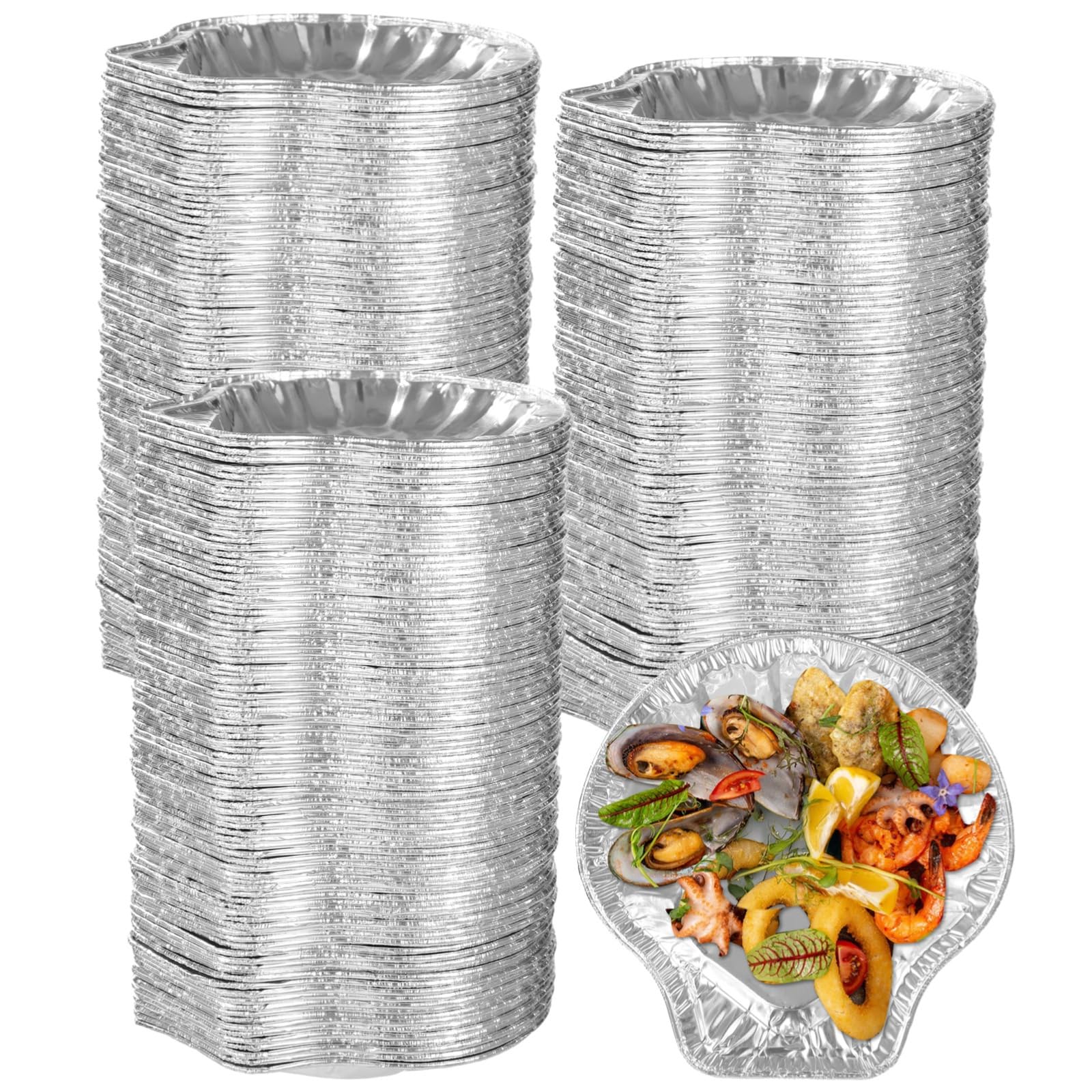 Lot de 200 plateaux jetables en aluminium pour fruits de mer, mini huîtres et coquilles Saint-Jacques, parfaits pour griller, pâtisserie et restauration