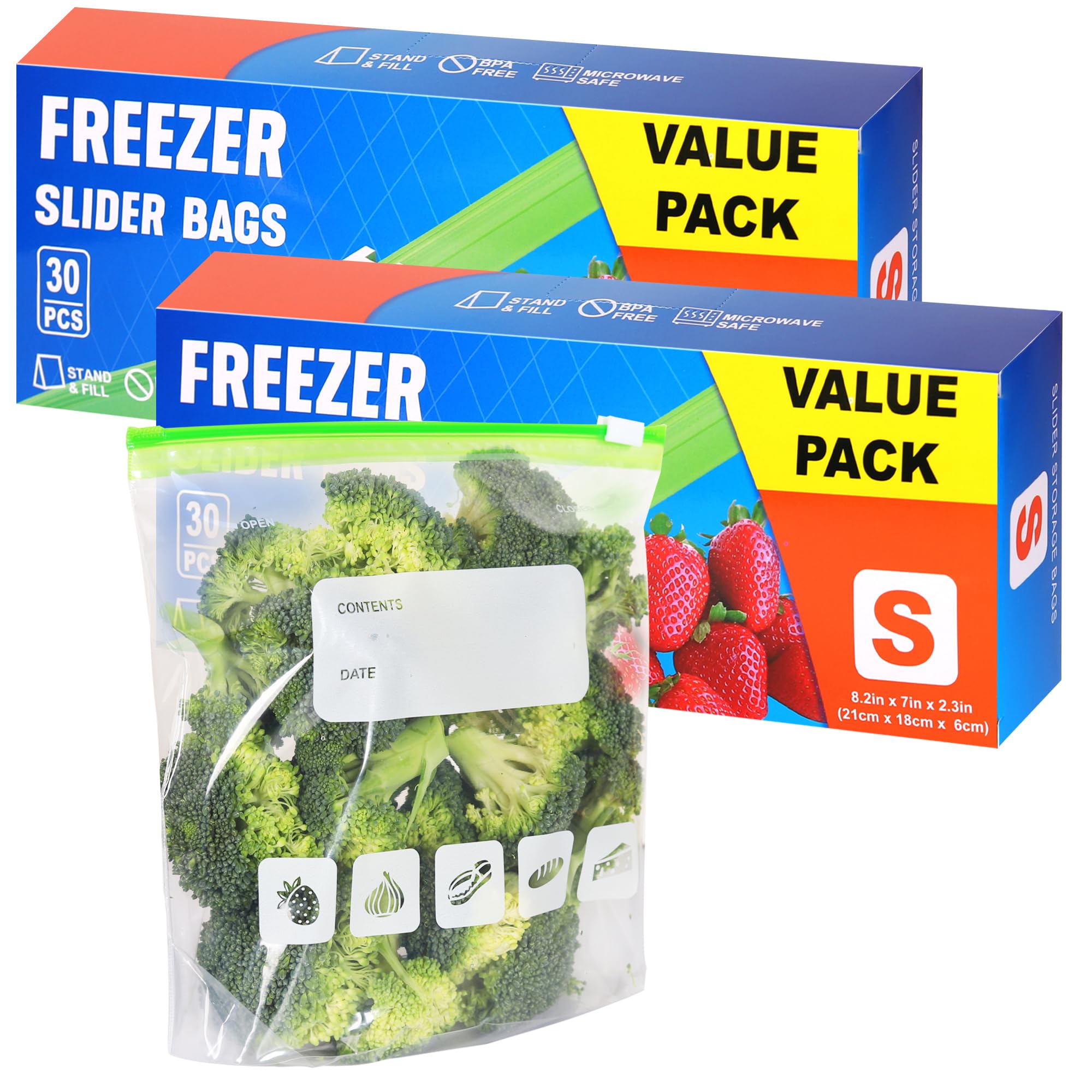 Ziplock Freezer Bags 60pcs, 1L Food Storage Bags BPA Free Sandwich Bag Reusable Zip Seal Plastic Bag with Expandable Bottom for Food, Meat, Grains, Fruits, Vegetables
