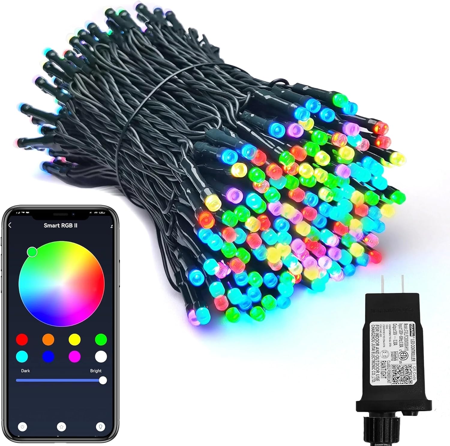 Luces LED inteligentes WiFi de Navidad, guirnalda de luces RGB controladas por aplicación, ideal para árbol de Navidad, jardín, hogar, fiesta,