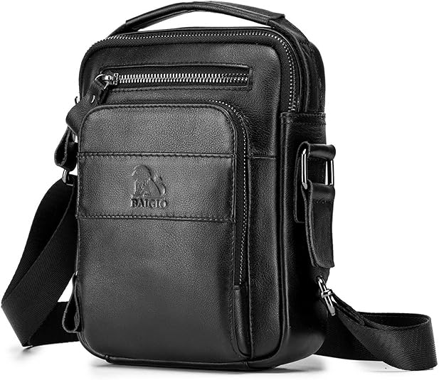 BAIGIO Genuine Leather Small Messenger Bag for Men Shoulder Bag for Ipad Crossbody Bag Men Handbag Satchel Travel Business