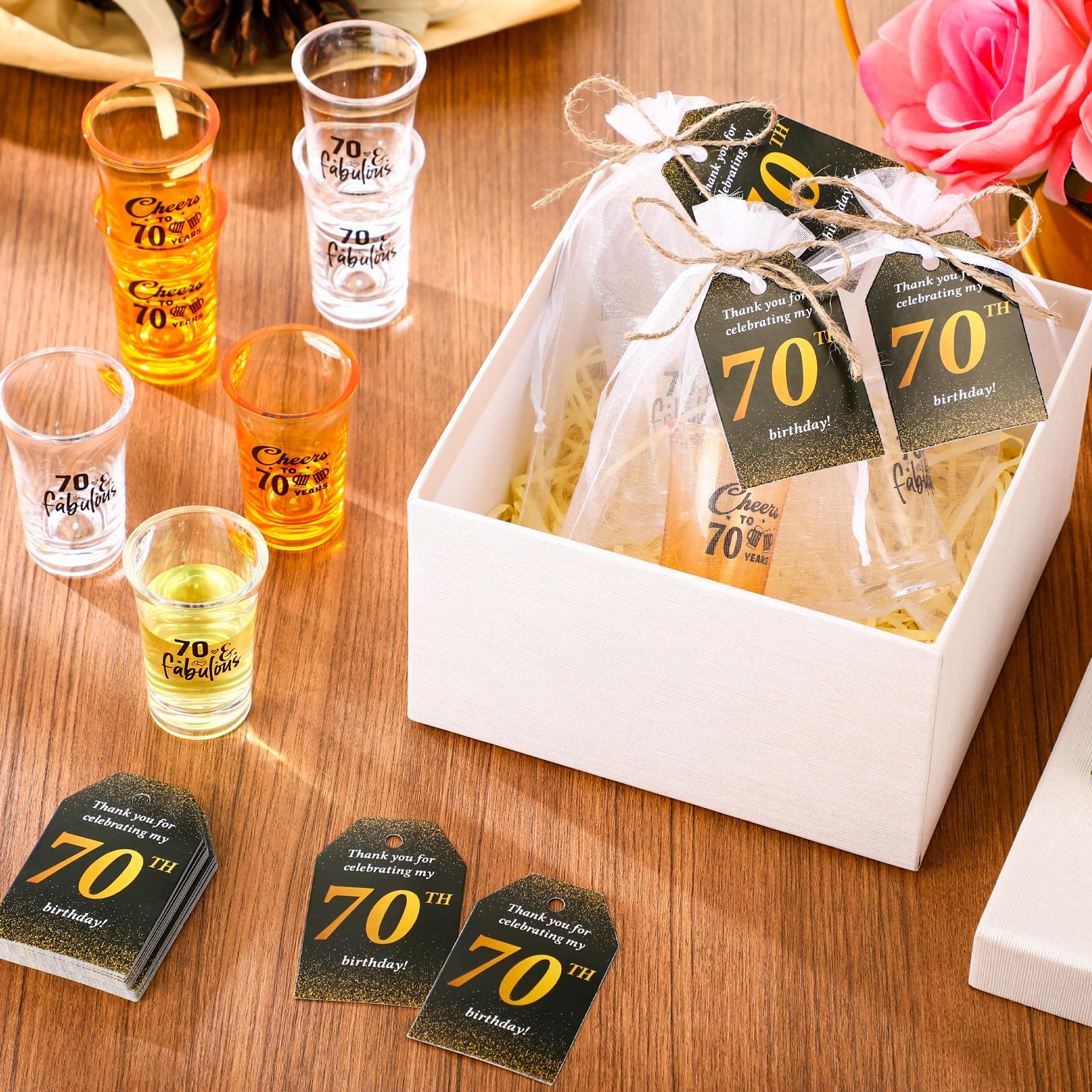 Birthday Thank You Gifts 50 Sets 70th Birthday Party Favors - Purple Shot  Glasses With Thank You Cards \u0026 Gift Bags Adult Party Favors, image size:1600x1600