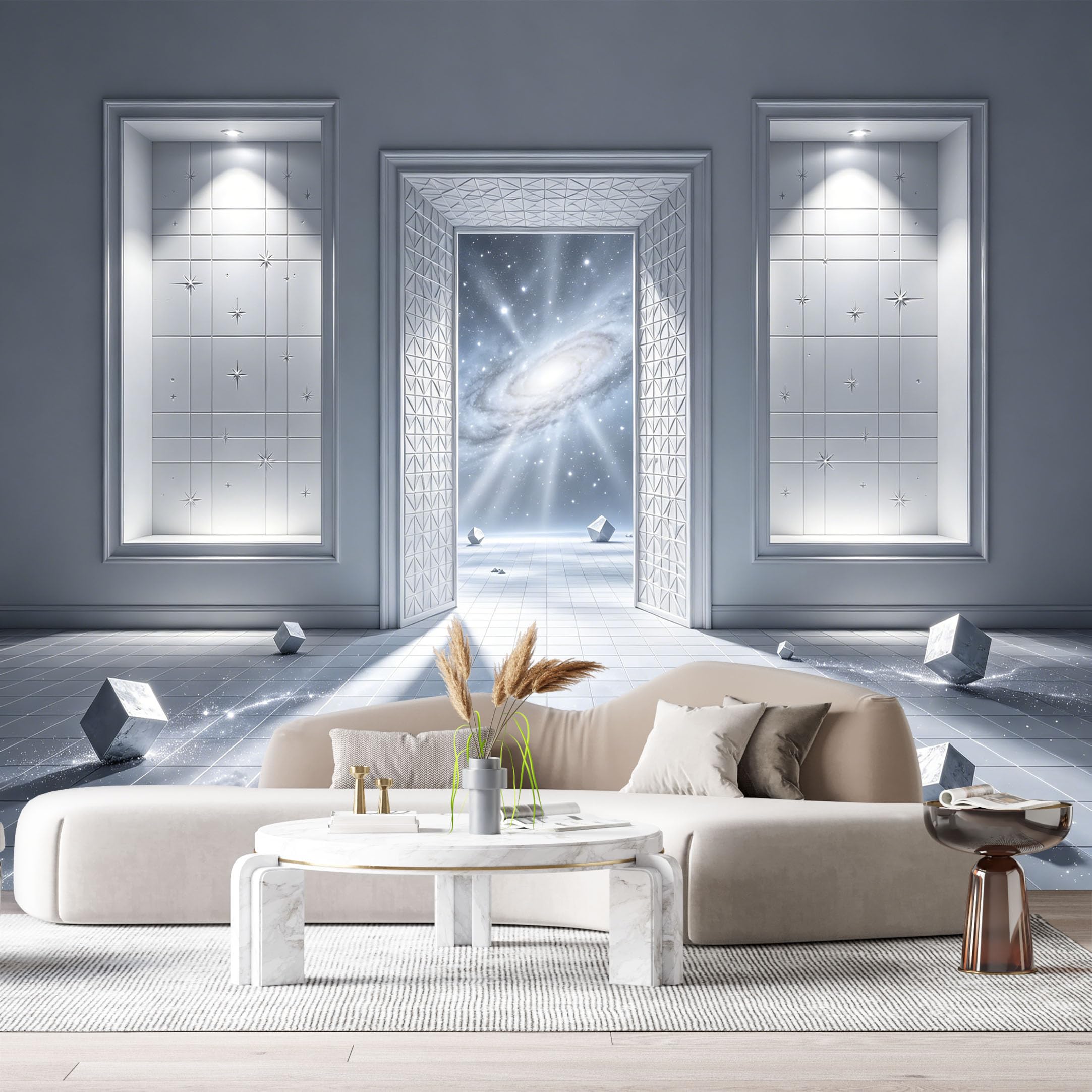 Custom Size Wall Murals Futuristic Cosmic Galaxy Minimalist Geometric 3D Trompe L'Oeil SelfAdhesiveWall Fabric Removable Wallpaper Wall Decor for Living Room Bedroom Bathroom