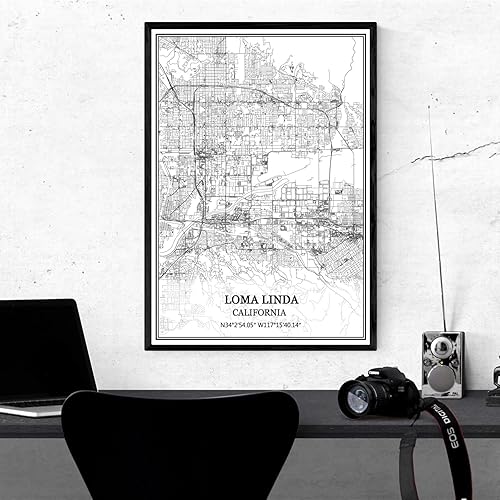 Miniatura 4 de TANOKCRS Loma Linda - Póster impreso en lienzo con diseño de mapa de Estados Unidos de California, Estados Unidos, sin marco, moderno, en blanco y