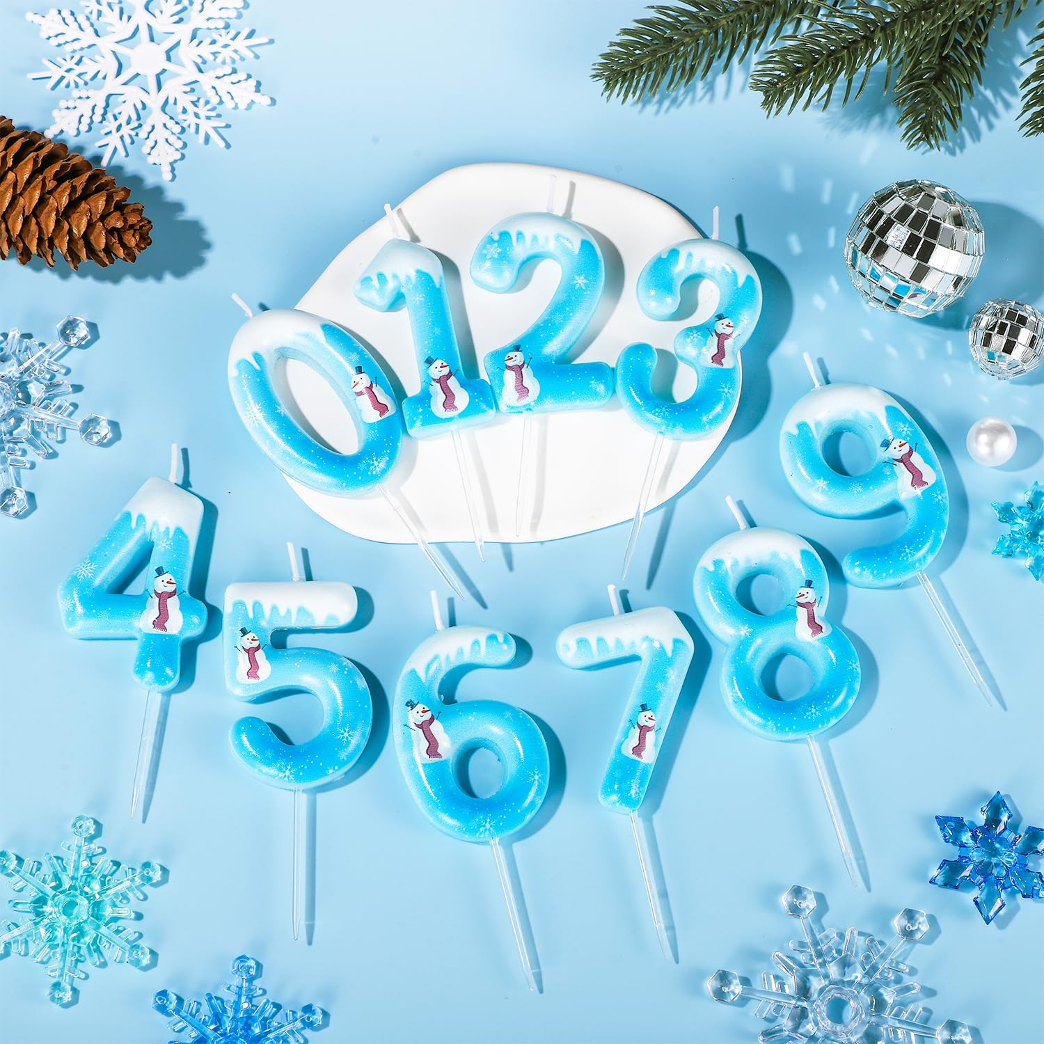 Candela Compleanno Numeri 3D - Blu E Bianco, Fiocco Di Neve, 9 Cm, Per
