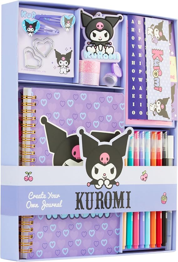 Hello Kitty Kuromi DIY Journal Kit for Girls Tweens, Sanrio A5 Spiral Notebook with Stickers, Stationery Set, Cute Art & Crafts Supplies, Diary Set, Kawaii Anime Gifts for Girls (Purple Kuromi)