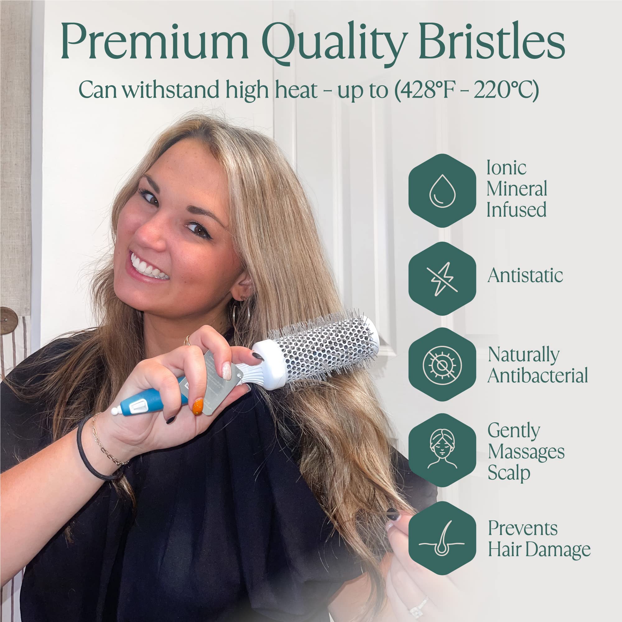 Round Brush for Blow Drying - Extra Small Ceramic Thermal Ionic Roller Brush for Sleek, Salon Blowout - Lightweight Round Hair Brush for Precise Styling and Manageable Hair (Bristle 1.7in, Barrel 1in): Bundle Set of 3