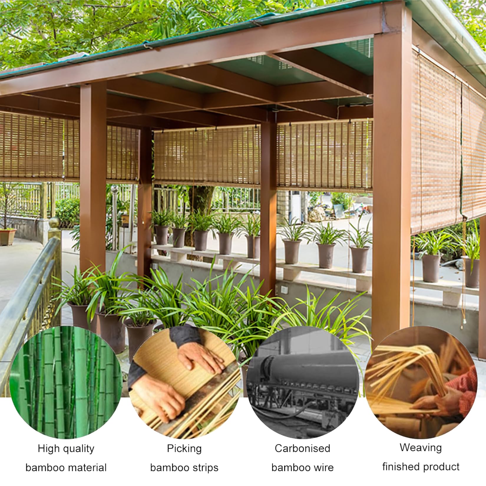 Store Enrouleur Bambou pour Fenetre,Store Occultant Venitien sans Percage Intimité Écran 50% Protection Solaire Rideau de Roseau,pour Intérieur,Extérieur,Jardin