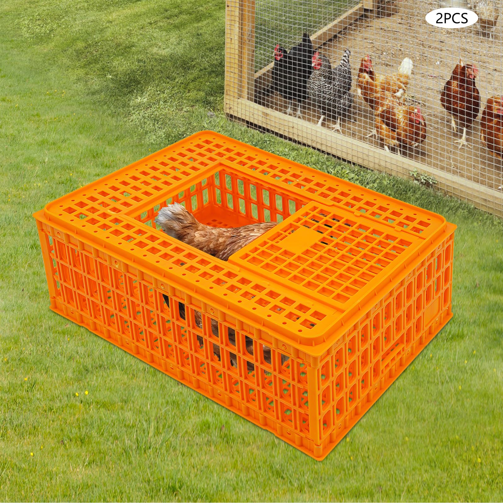 2 bolsas de transporte para aves de corral, jaula de transporte de pollo con puerta corredera y asas de transporte, cesta para aves de corral, pollo, pájaro, pato, ganso, capacidad de carga de 200 kg