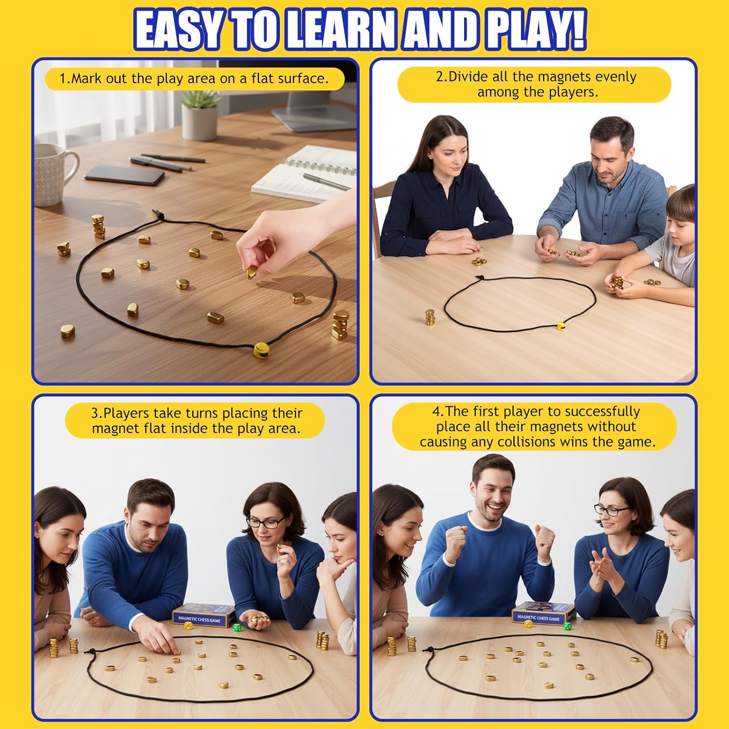 Magnetic Chess Game, Magnet Game with String for 2 or 4 Players，40 Magnetic Rocks and Chess Board Mat, Fun Magnetic Chess Set Family Games for Kids and Adults Indoor Outdoor Games Travel Camping Party - Image 4