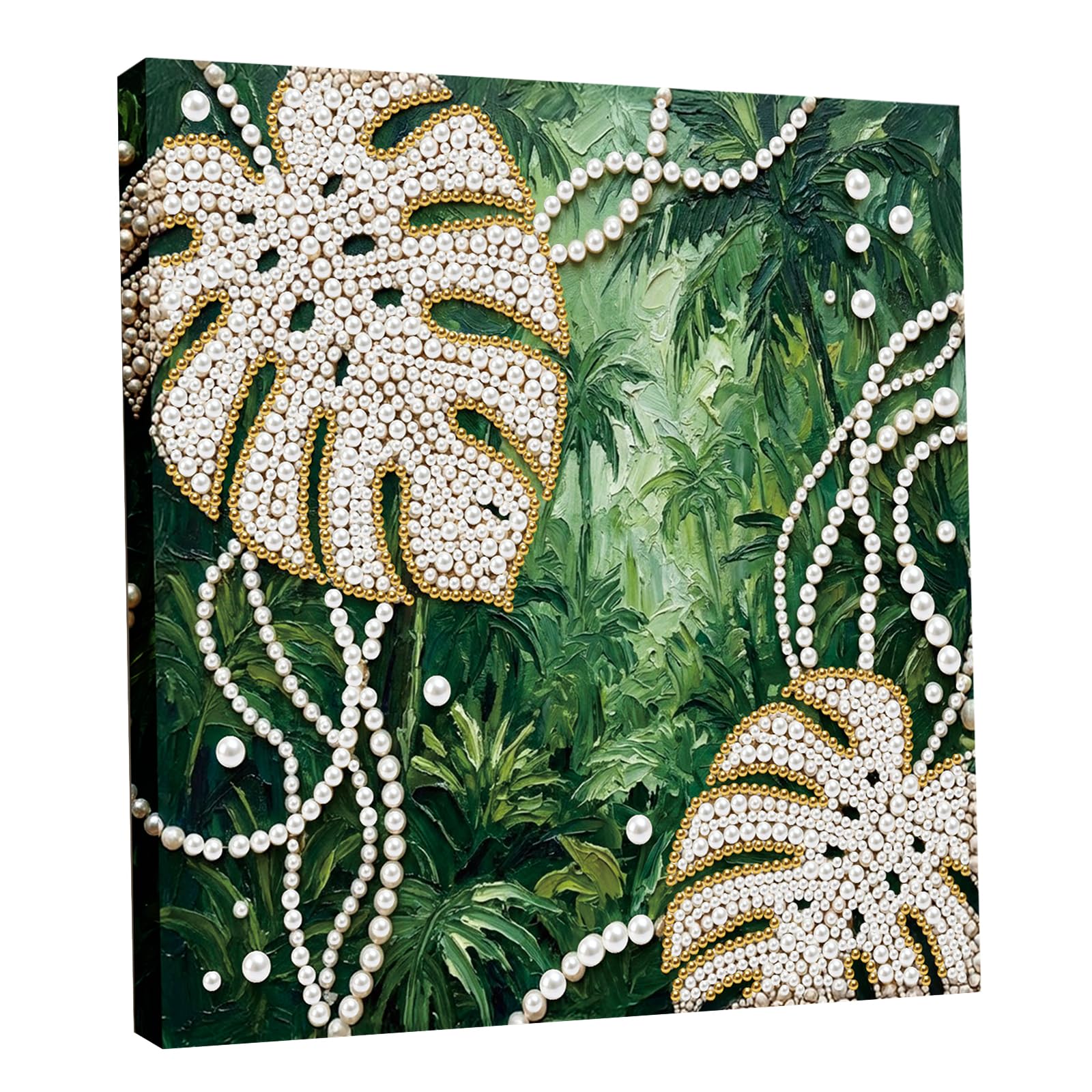 DIY Pearl Painting Kit with Wooden Frame, 3D Plastic Pearl Gemstone Ocean Art Craft for Adults Beginners, Diamond Art Kits for Adults, Home Wall Decor Ready Gift for Women(Monstera Leaf)(25 * 25cm)