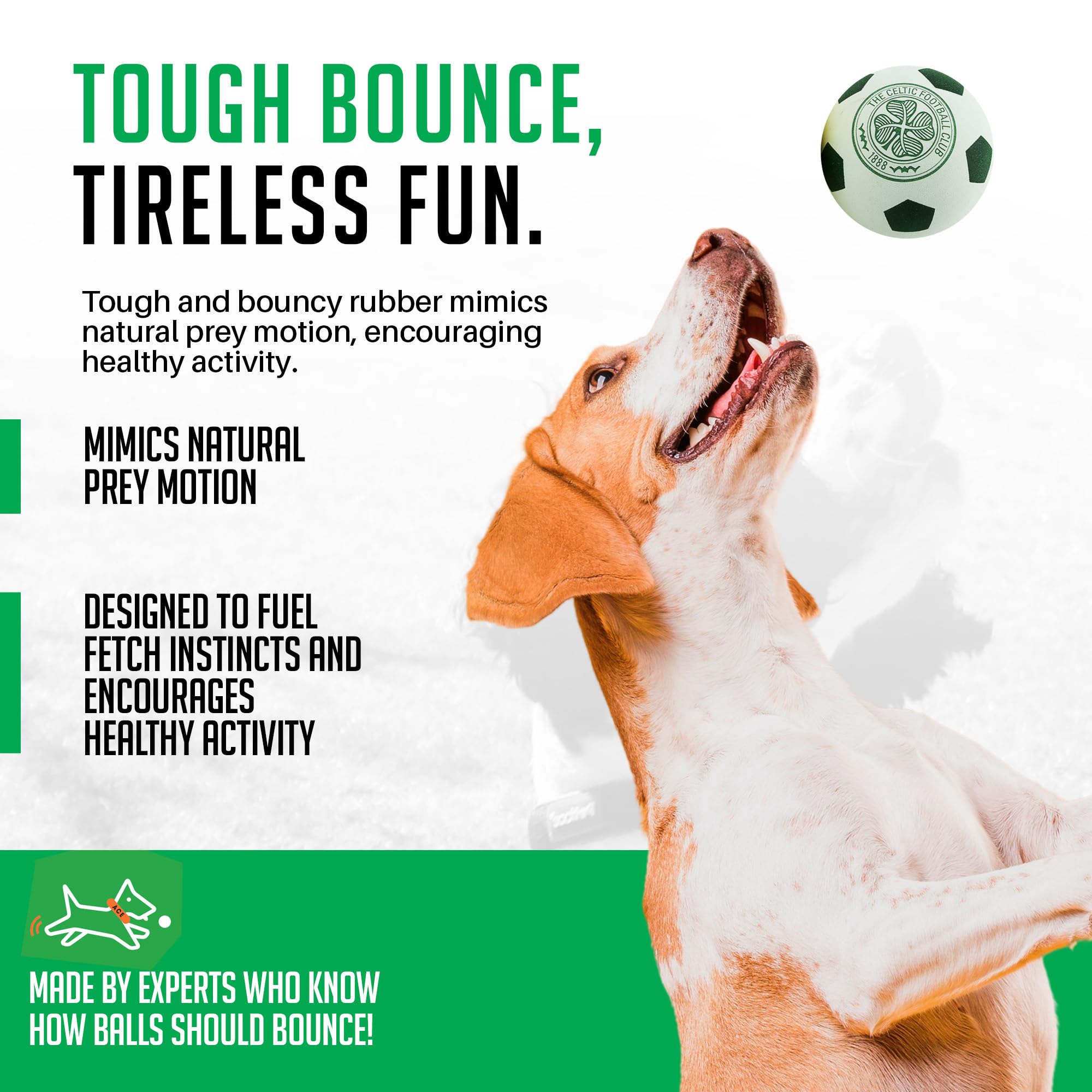 SPORTSPET x Celtic XL Tough Bounce Dog Balls, Green, White, 90mm - Image 4