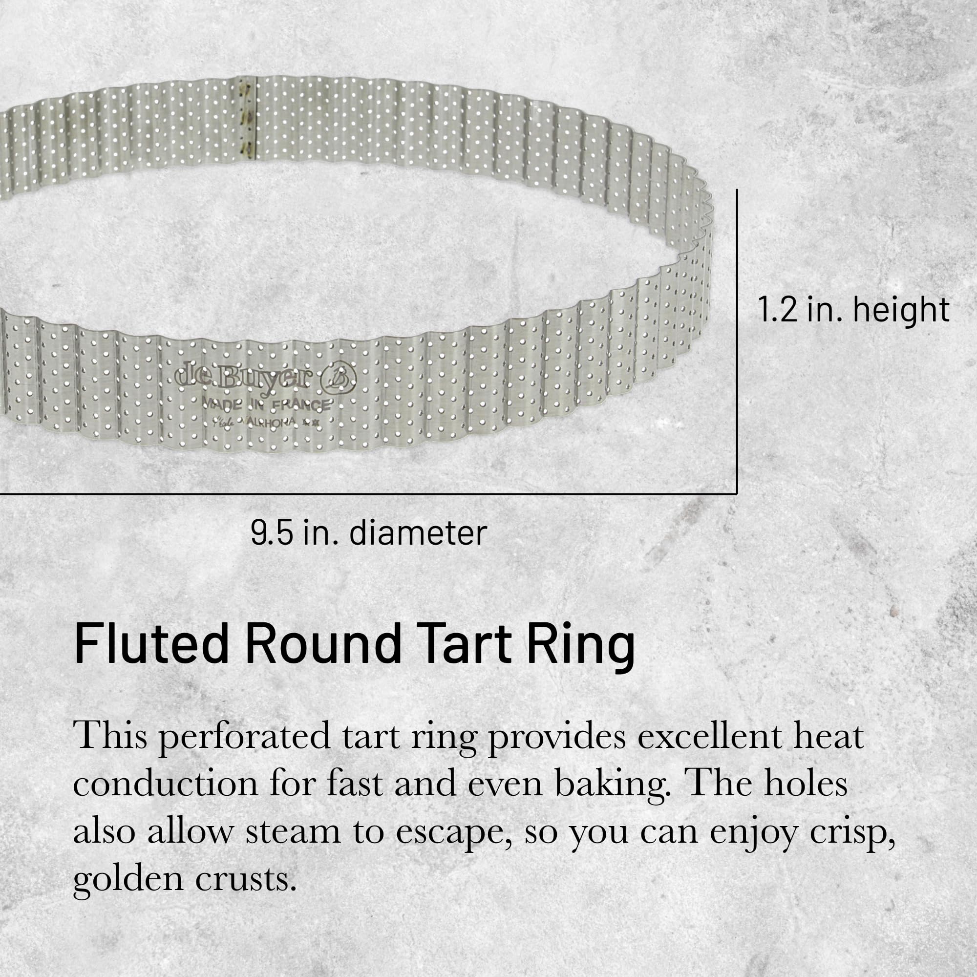 DE BUYER -3030.24 -cercle a tarte perfore cannele 24cm ht 3cm, Argent | Fabriqué en France - Technologie AIR SYSTEM, Micro-Perforations pour Cuisson Rapide et Homogène pour Résultats Croustillants