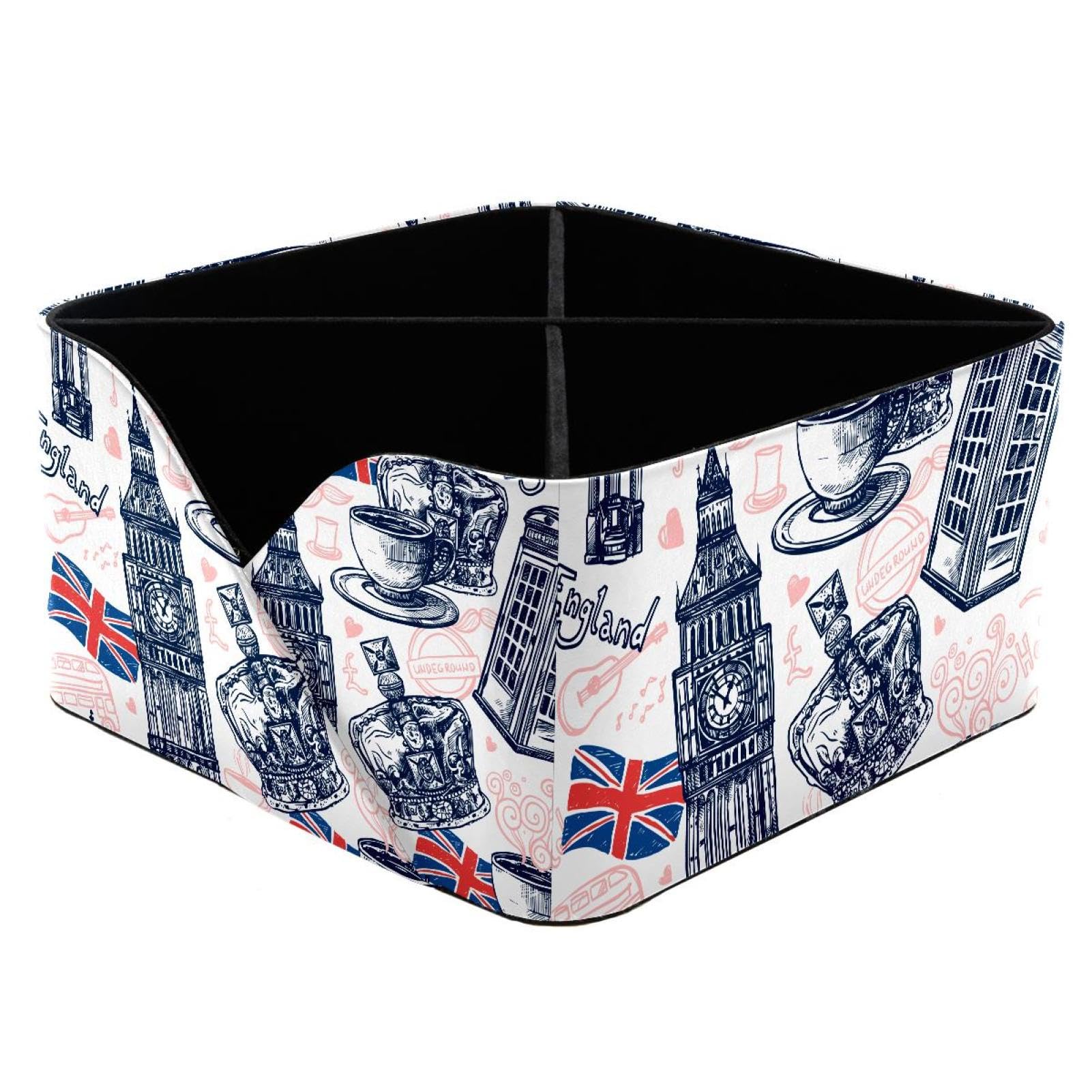 KengjuTesu England Style London Elements Desktop Organizer Pen Holder, Rectangular Pencil Cup for Office, Study and Makeup Stations