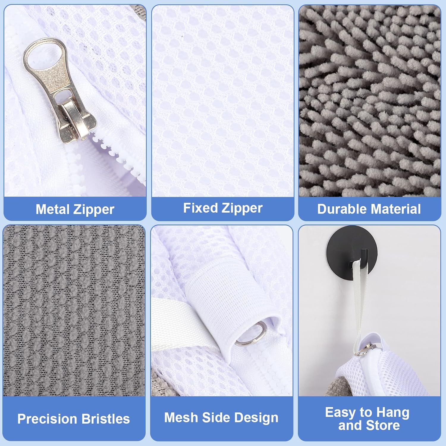 Shoe Washing Machine Bags, 2 PCS Shoe Bag for Washing Machine, 360° Wrap-Around Clean Laundry Bags Reusable Hidden Zipper Cleaning Bag for Tennis Shoes Sneaker Running Shoes, Grey