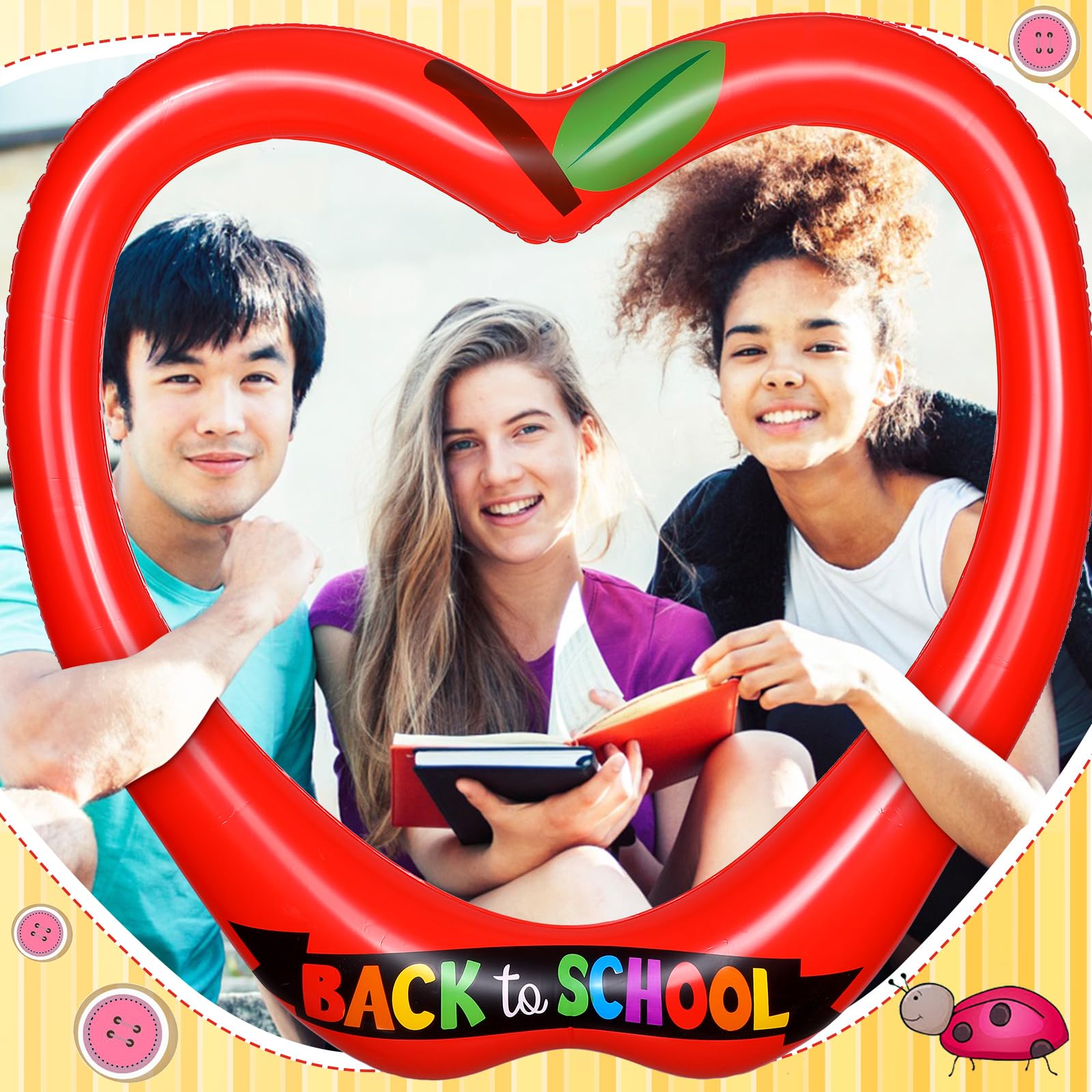 Back to School Decorations Inflatable Balloons Photo Booth Props Frame 40'' Apple Photo Props Pencil Selfie Frame Welcome First Day of School Picture Selfie for Party Decoration(Apple)