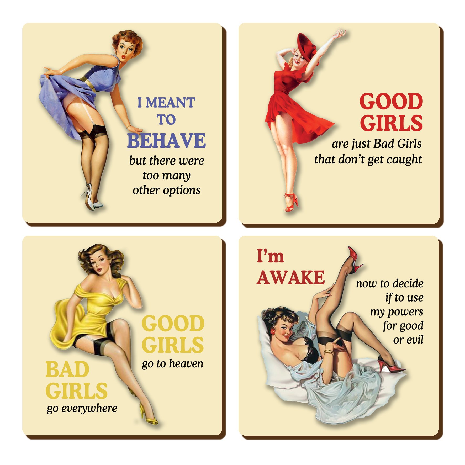 Daemon Design Girls Cream 50' Pin Up Coaster Set - (4)