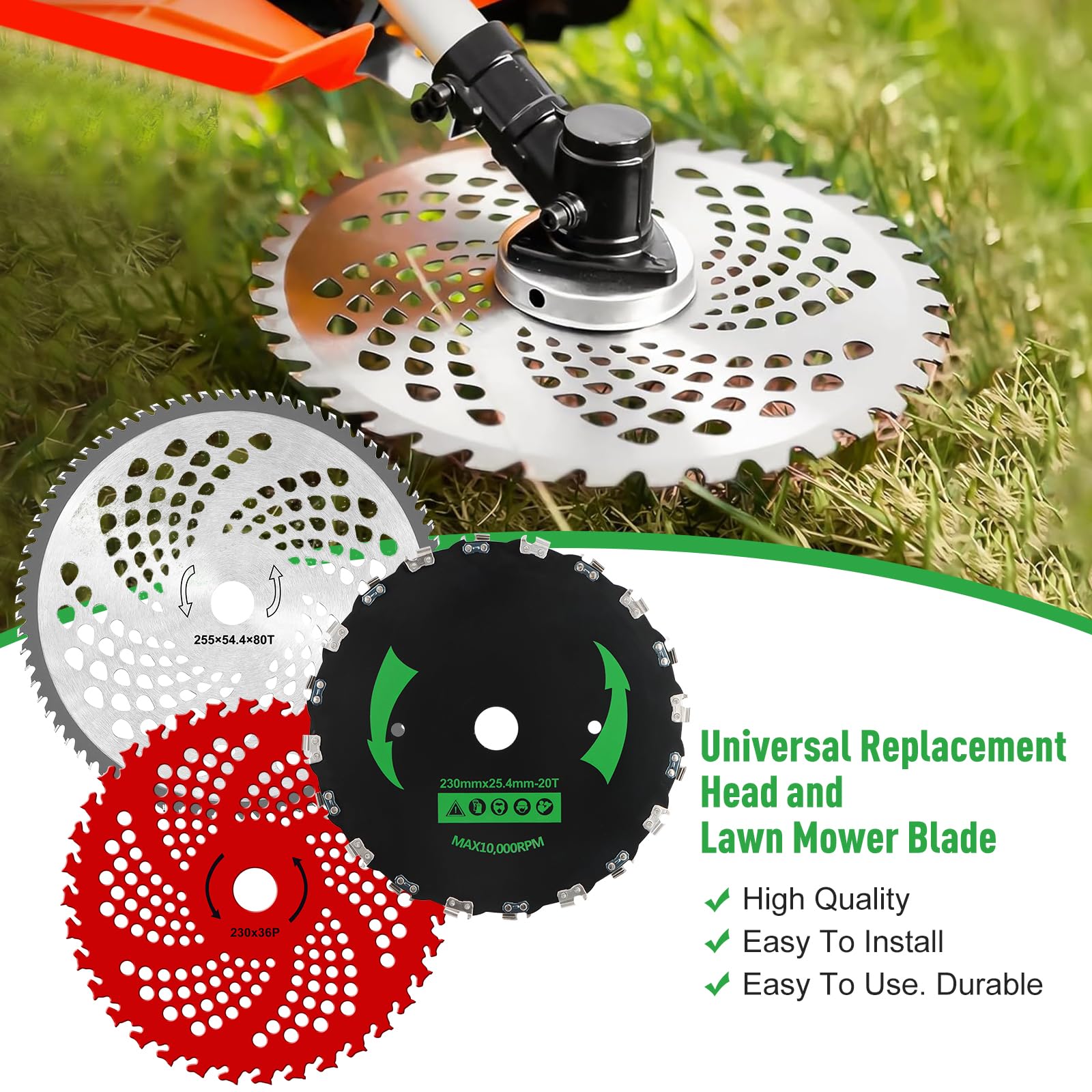 Lama per decespugliatore da 25,4 cm x 80T per Weedeater, 22,9 cm x 20T lame per spazzolino da denti e lama con punta in carburo da 22,9 cm x 36T, attacco decespugliatore, compatibile con