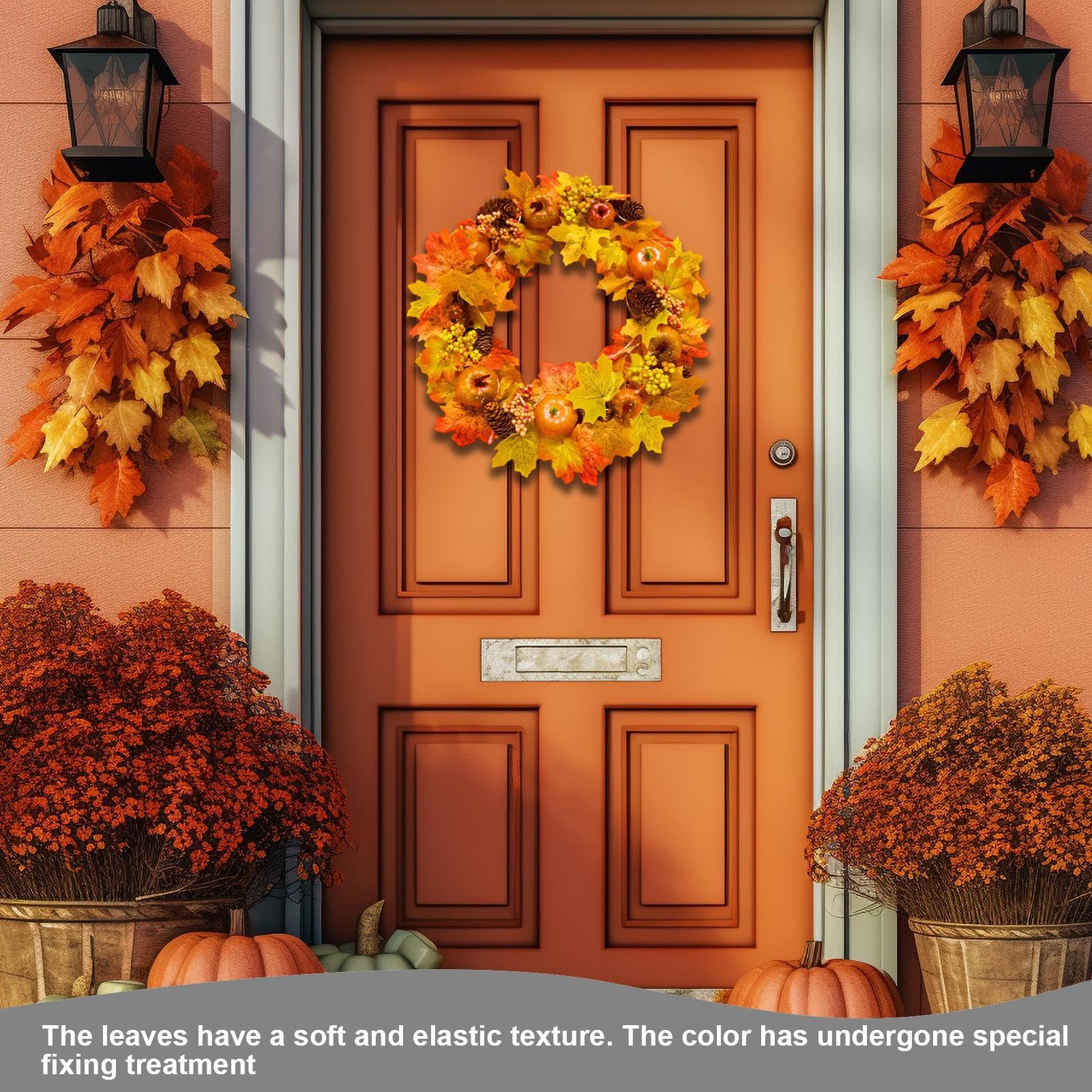 Ghirlande Autunnali Per Porta D'Ingresso Ghirlanda Halloween con Foglie | Decorazione Autunnale 43 Cm Per Interno Esterno Finestra Parete Giardino Patio Portico