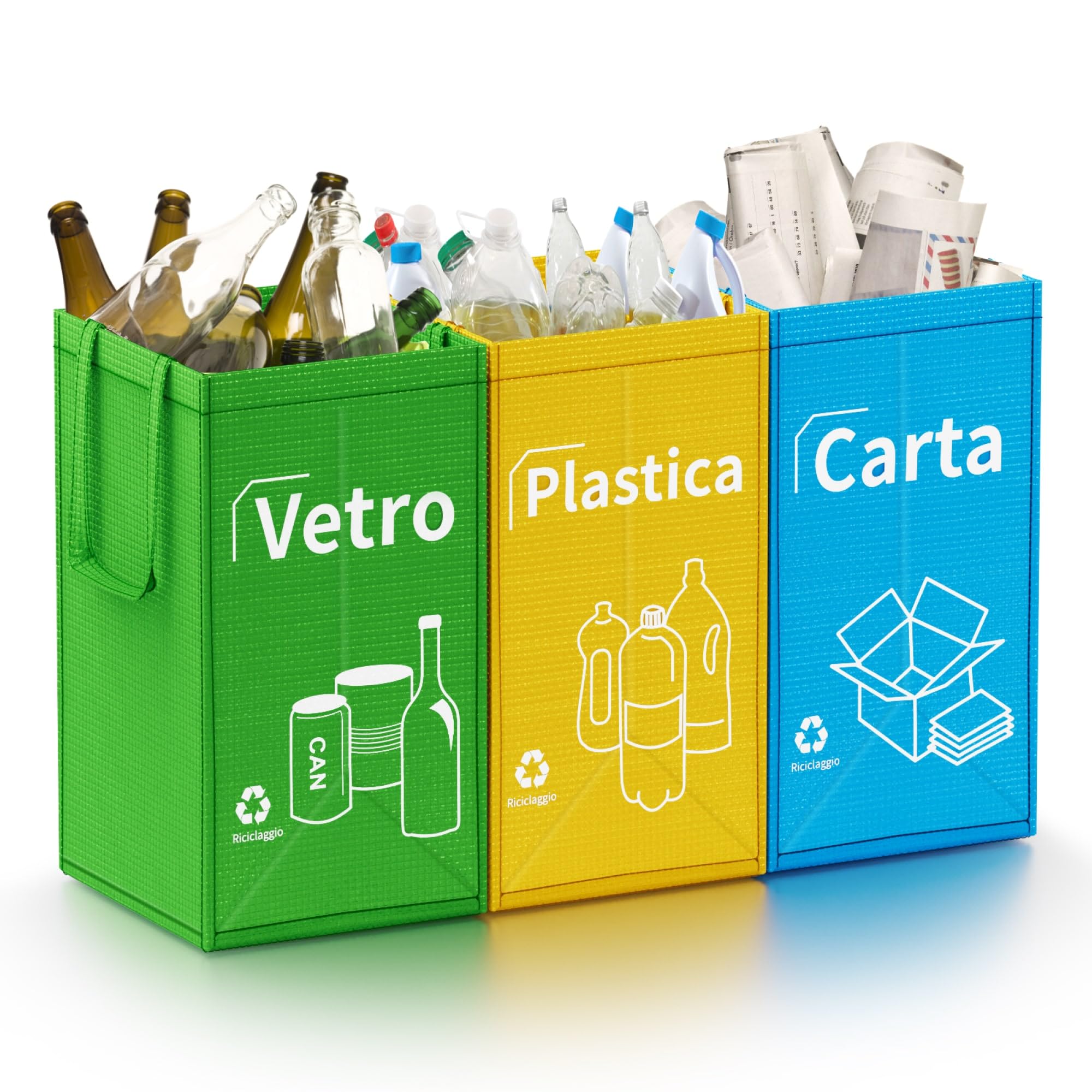 Opret Borse Raccolta Differenziata 30L, 3 Contenitori Raccolta Differenziata Interno, Bidoni Differenziata da Interno per Il Riciclaggio di Carta, Plastica e Vetro