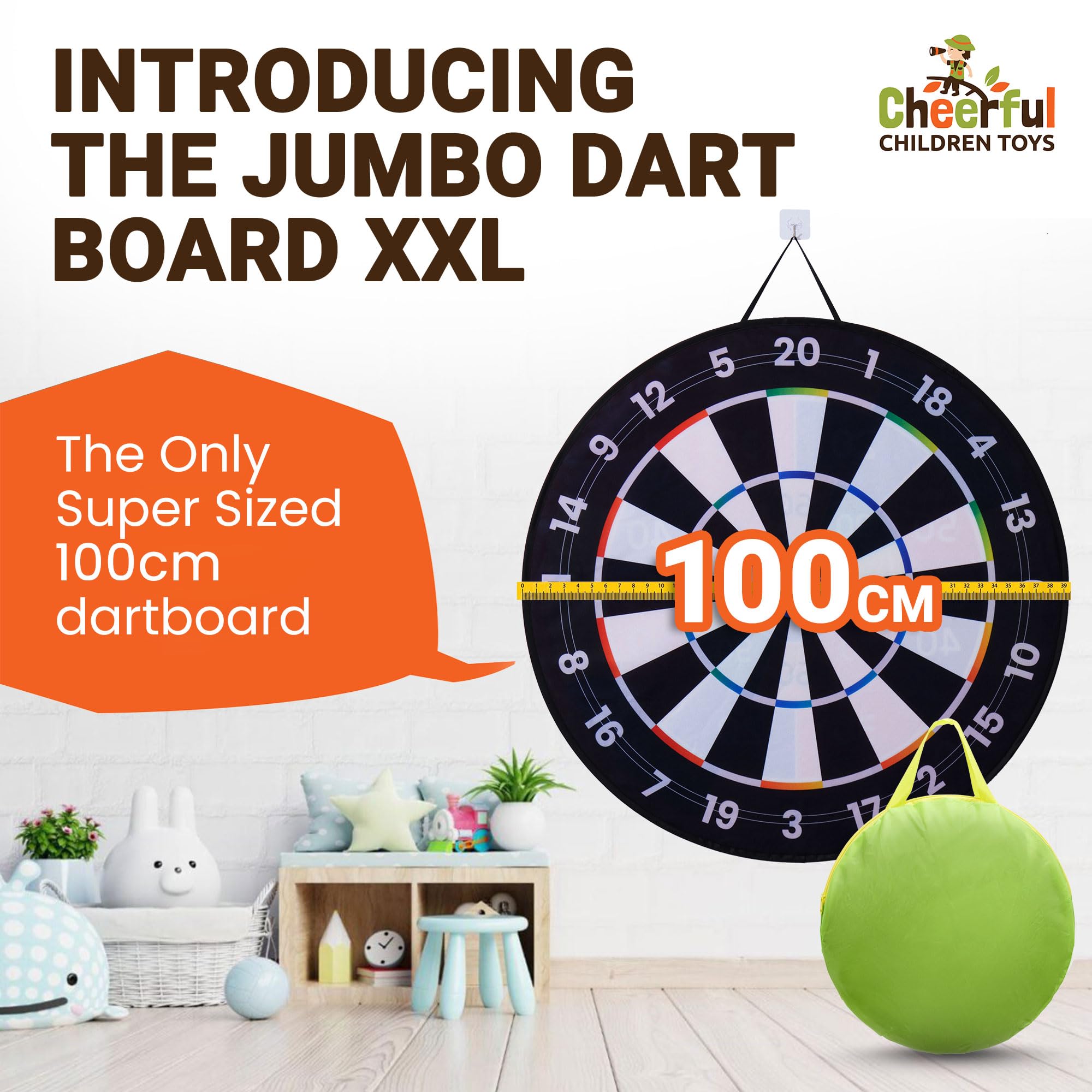 Cheerful Children Toys Jumbo Kids Dart Board Set XL or XXL, Large Dart Board with Reversible Designs - Image 2