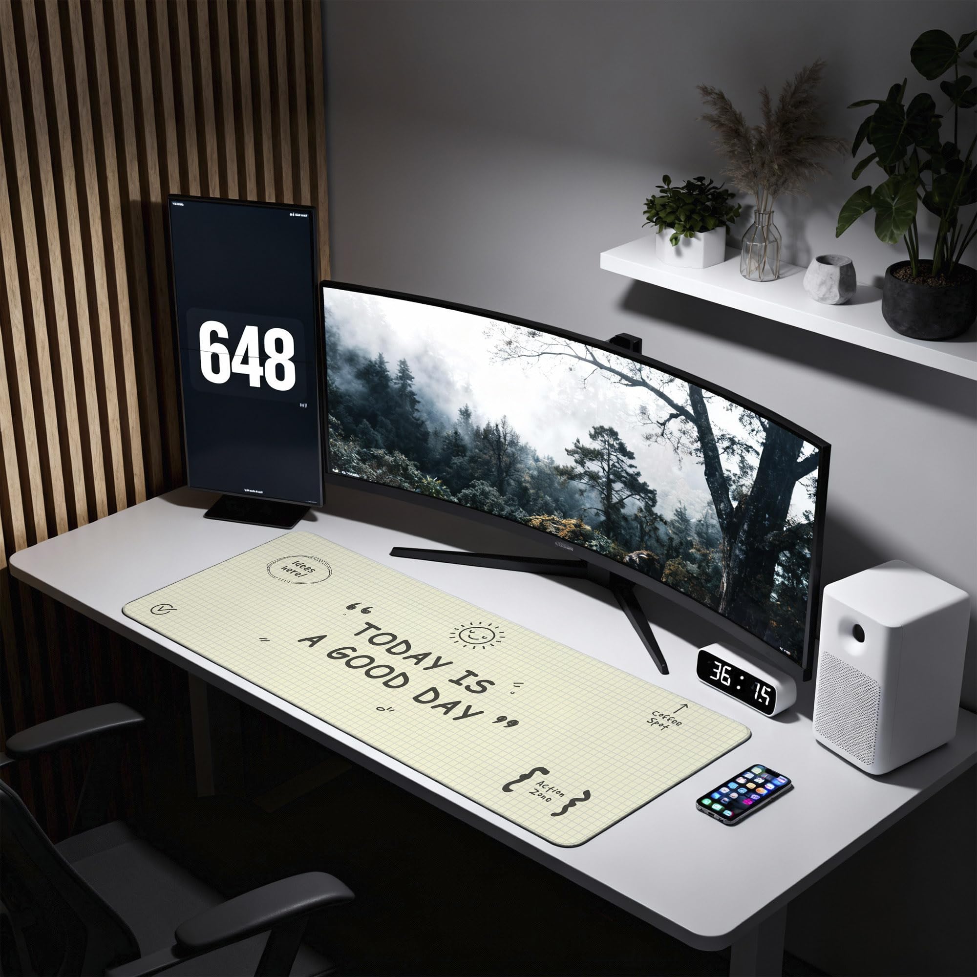SoulAbiti Good Day Grid Sketchbook Extended Desk Pad (36x14 Inch) - Minimalist Home Office XXL Mouse Pad - Non-Slip Rubber Base & Stitched Edges 4