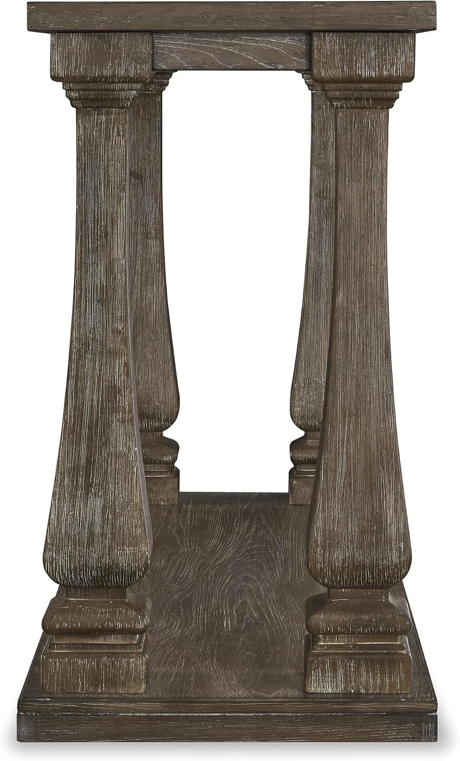 Bowery Hill Modern Solid Wood Console Table, Gray Finish, 60" Wide, Elm Veneers and Engineered Wood, Distressed Plank-Style Top, Square Baluster Legs, Broad Lower Shelf for Living Room or Entryway Use