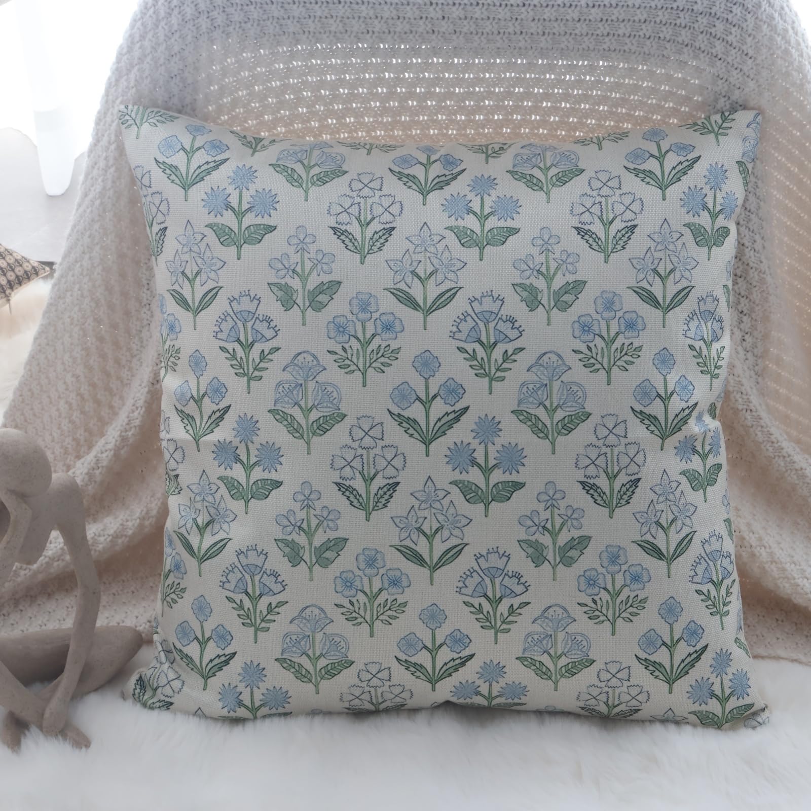 NIULAA Lniane poszewki na poduszki 50cm x 50cm Zielone Zestaw 2 Dekoracyjnych poszewek na poduszki z motywem botanicznym kwiatowym Poszewka na poduszkę 20x20 cali (50x50cm) Premium Kwadratowe poszewki