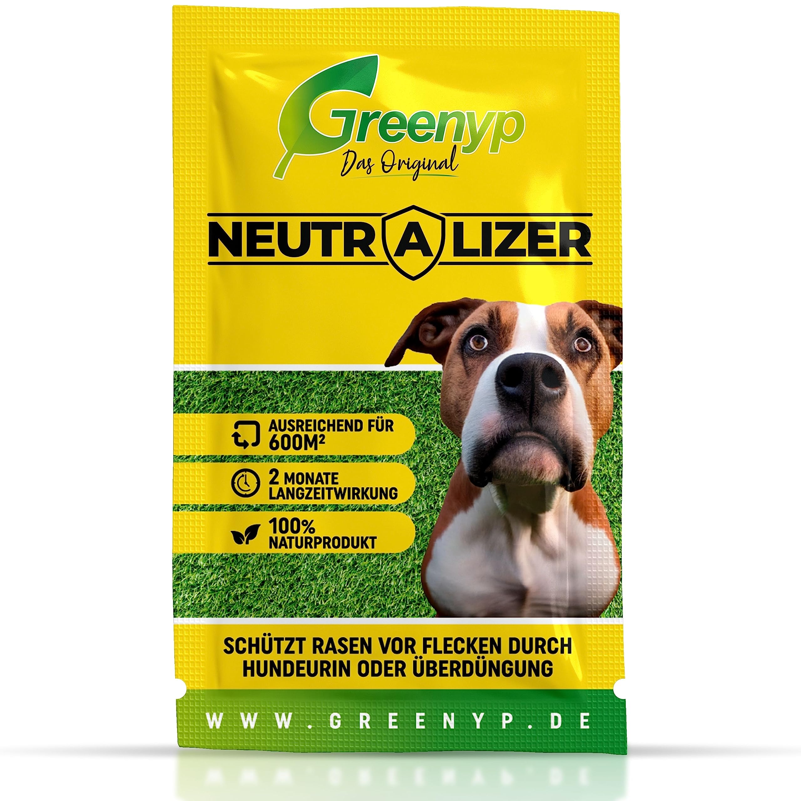 Greenyp Neutralizer - schtzt Rasen vor Hundeurin Flecken I Urin  neutralisieren dank Effektive Mikroorganismen I 100% organischer Dnger  Bodenaktivator fr Rasen I 6x Beutel mit 12g fr je 600m2 : Amazon.de:  Garten