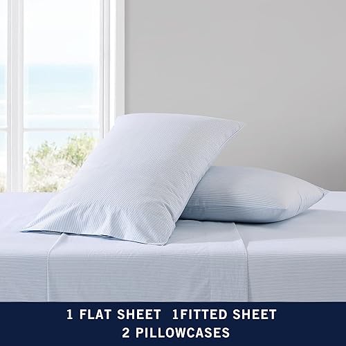 Miniatura 4 de Nautica - Juego de sábanas tamaño matrimonial, ropa de cama de percal de algodón, tacto fresco y definido, ligero y transpirable, diseño a rayas,